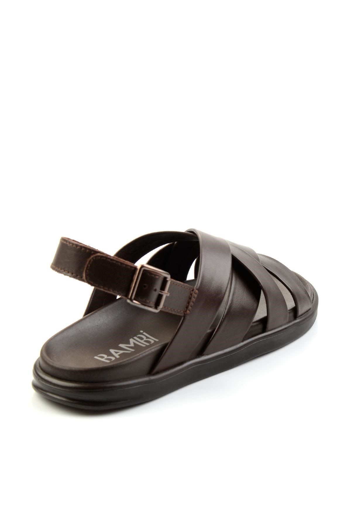 Kahve Hakiki Deri Erkek Sandalet E05863955543