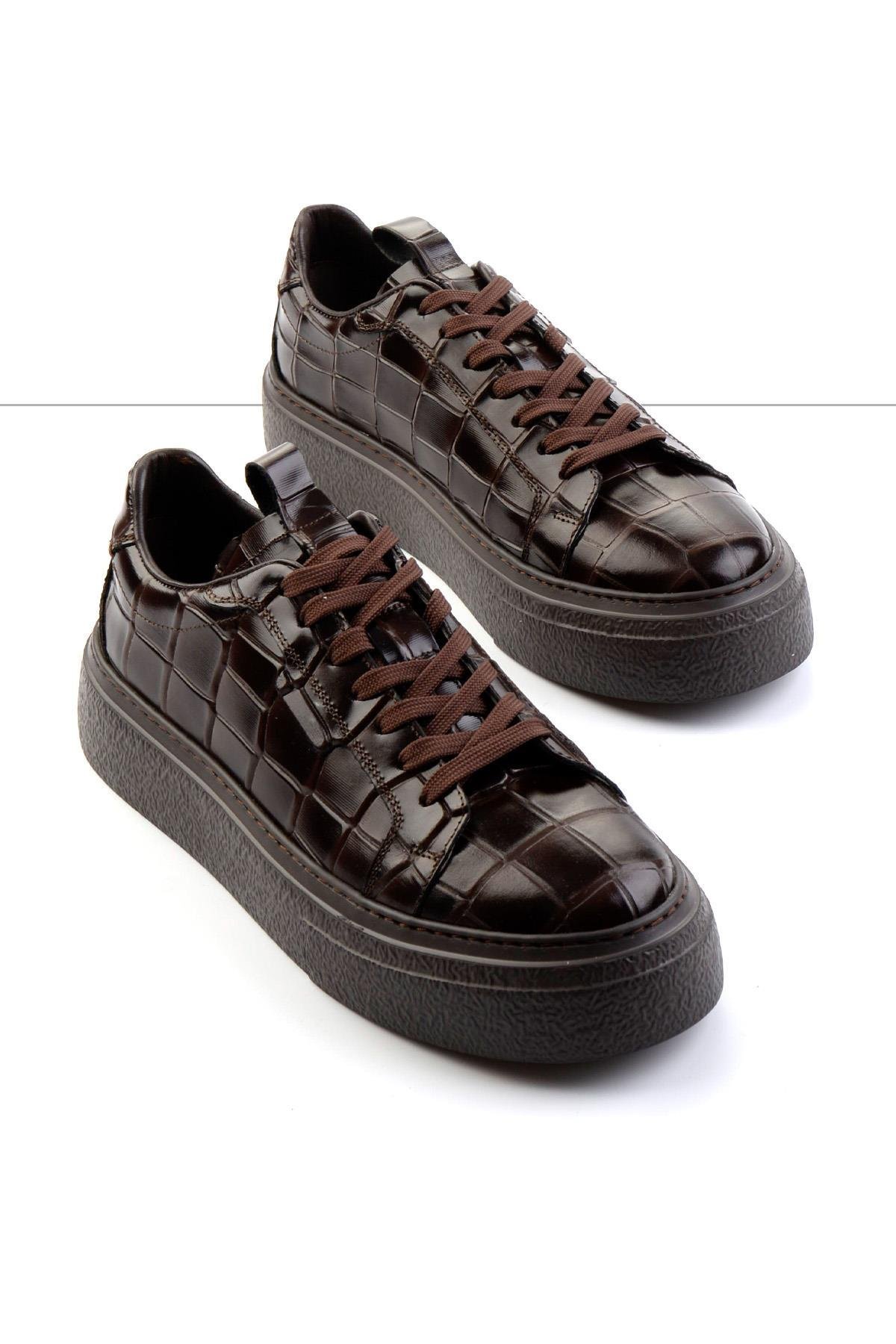 Kahve Hakiki Deri Erkek Sneaker E01589214311