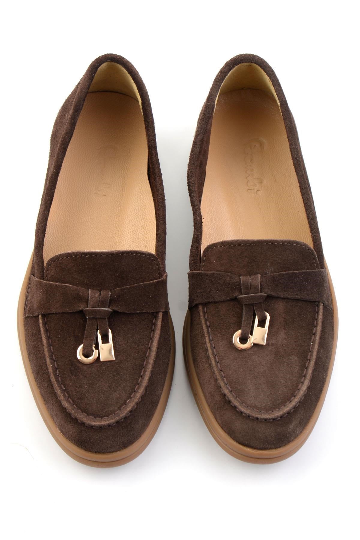 Kahve Hakiki Deri Kadın Loafer Ayakkabı K01045035802