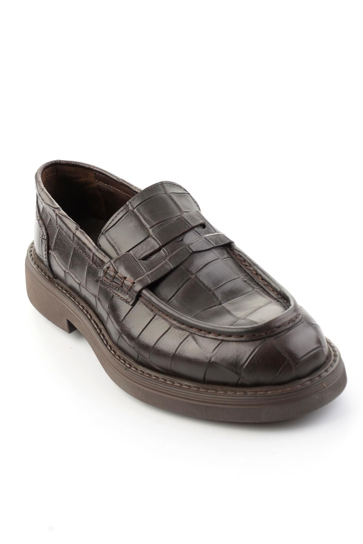 Kahve Kroko Hakiki Deri Erkek Loafer Ayakkabı E01597010111