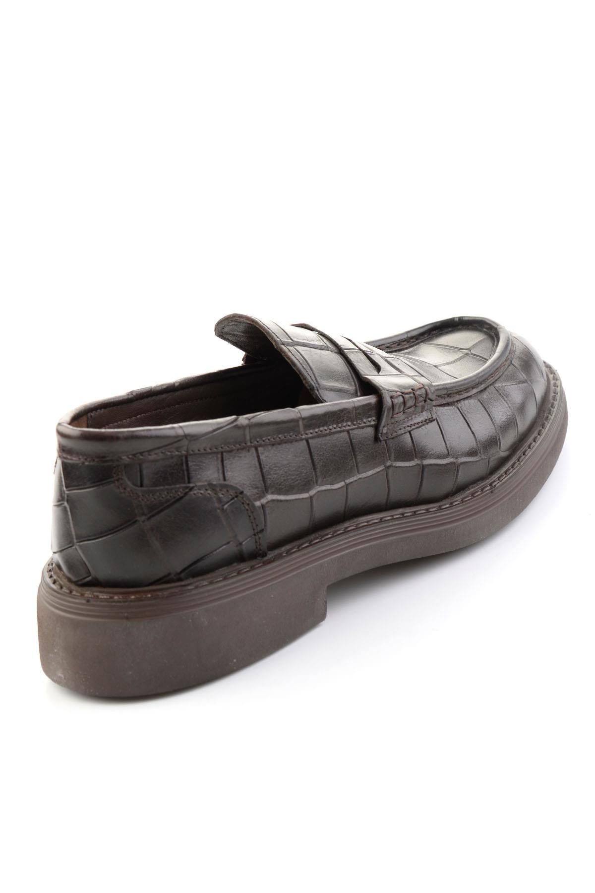 Kahve Kroko Hakiki Deri Erkek Loafer Ayakkabı E01597010111