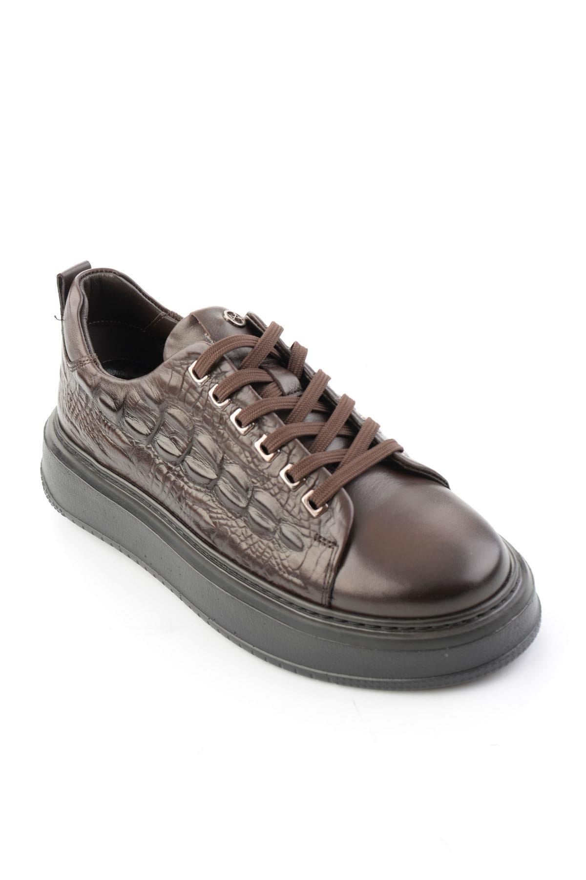 Kahve Kroko Hakiki Deri Erkek Sneaker E01398070911