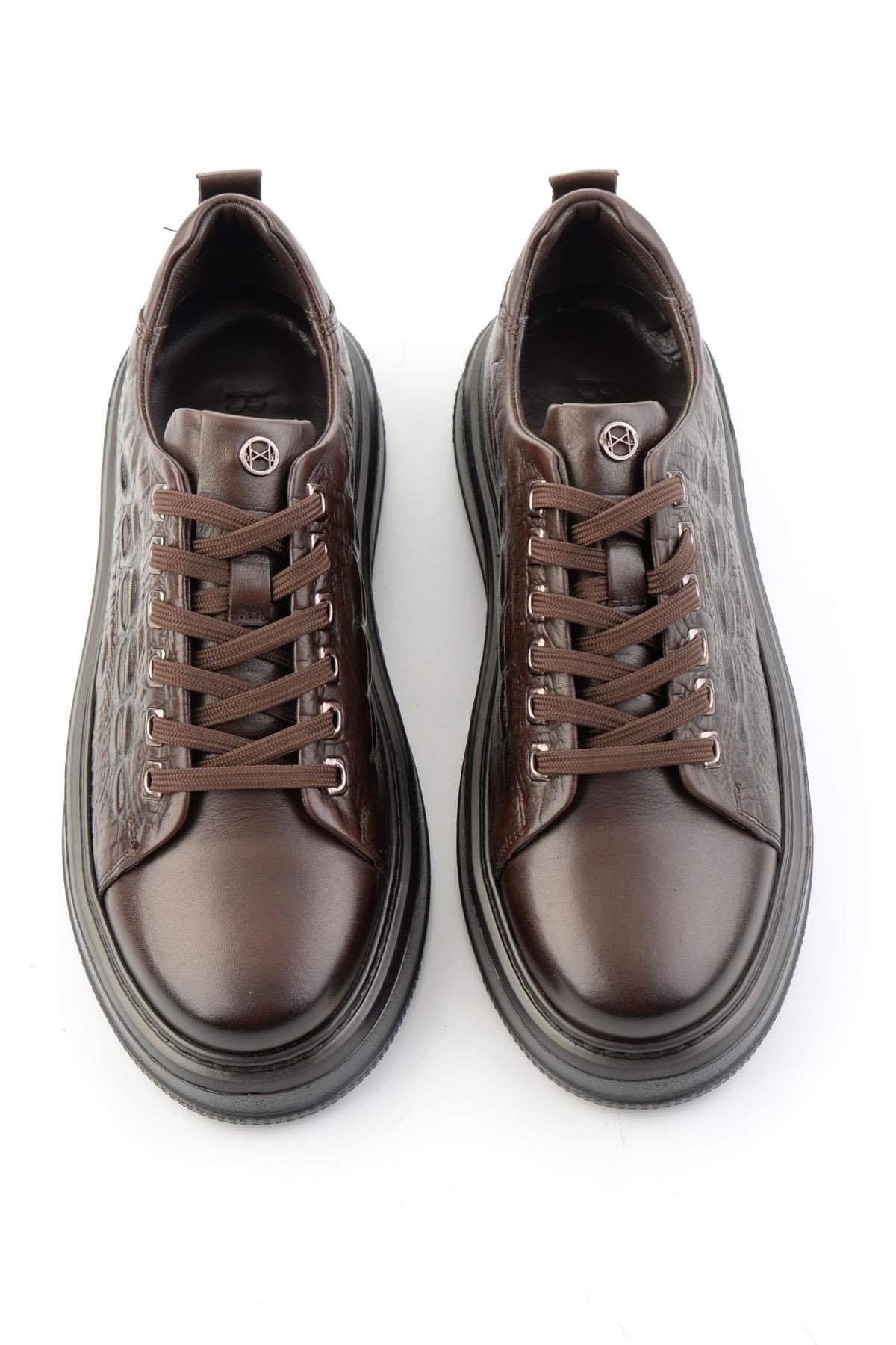Kahve Kroko Hakiki Deri Erkek Sneaker E01398070911