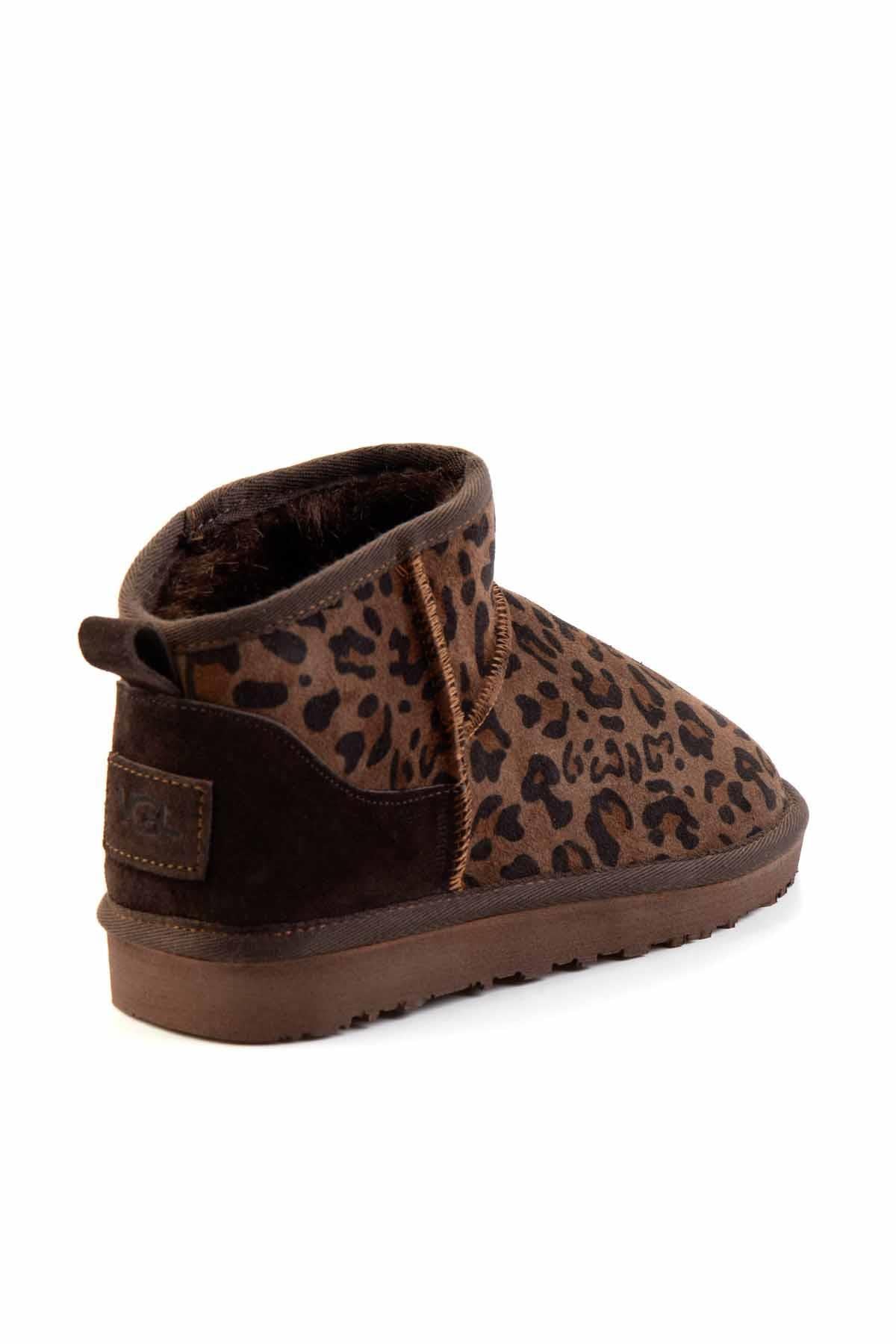 Kahve Leopar Nubuk Hakiki Deri Kadın Bot & Bootie K02422008001