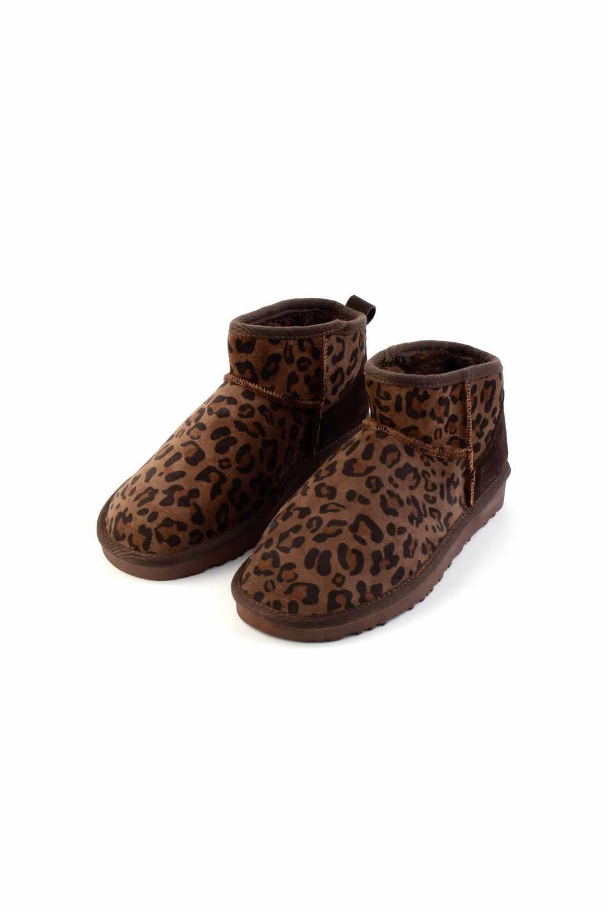 Kahve Leopar Nubuk Hakiki Deri Kadın Bot & Bootie K02422008001