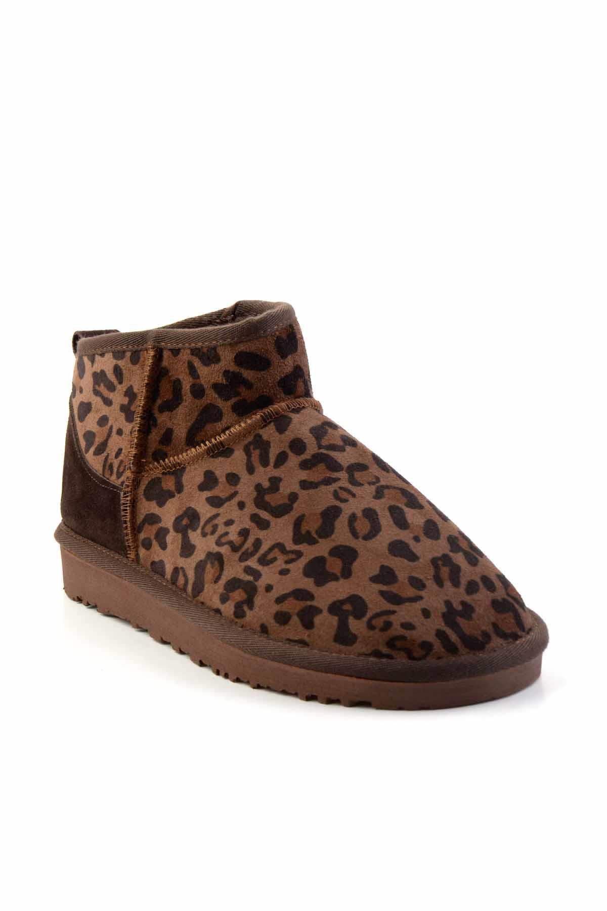 Kahve Leopar Nubuk Hakiki Deri Kadın Bot & Bootie K02422008001