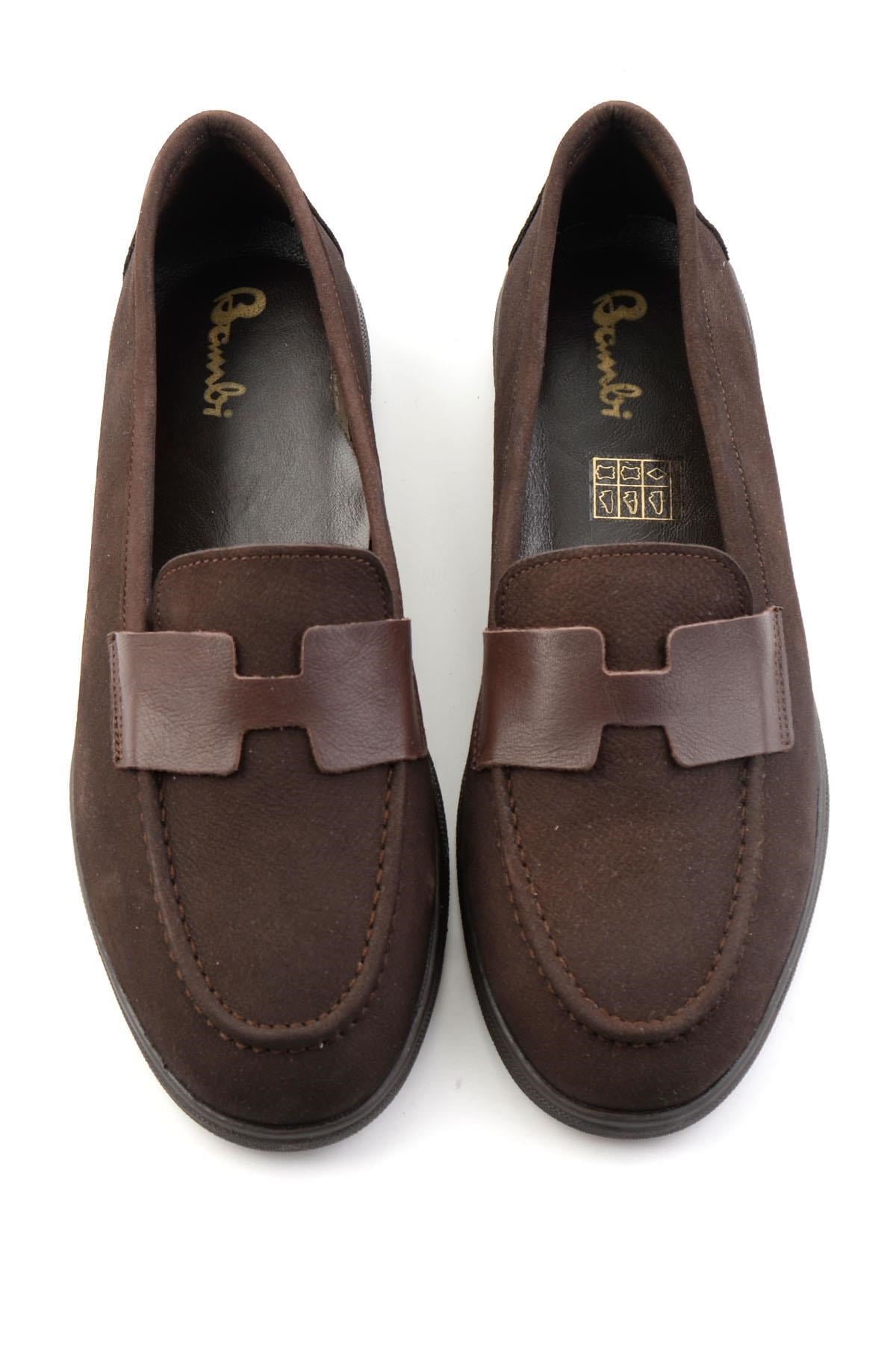 Kahve Nubuk Hakiki Deri Kadın Loafer Ayakkabı K01821097401