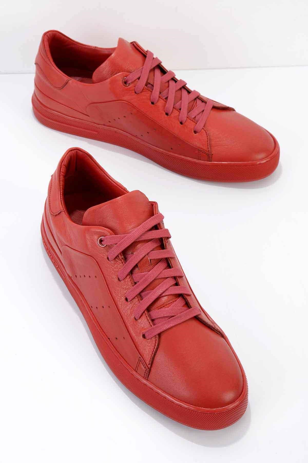 Kırmızı Hakiki Deri Erkek Sneaker E01587000503