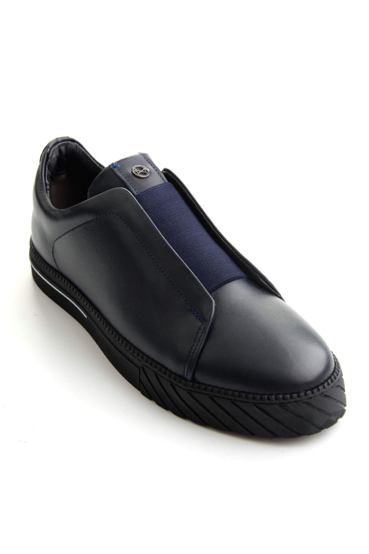 Lacivert Antik Hakiki Deri Erkek Sneaker E01610197141