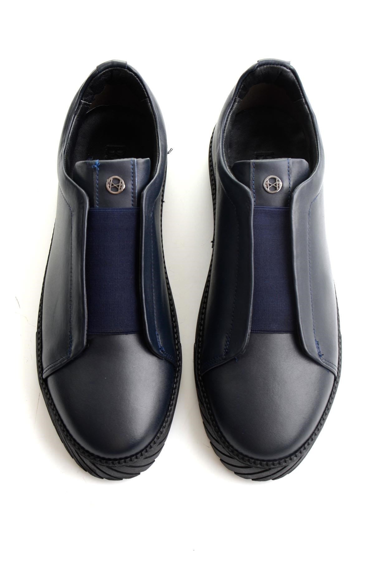 Lacivert Antik Hakiki Deri Erkek Sneaker E01610197141