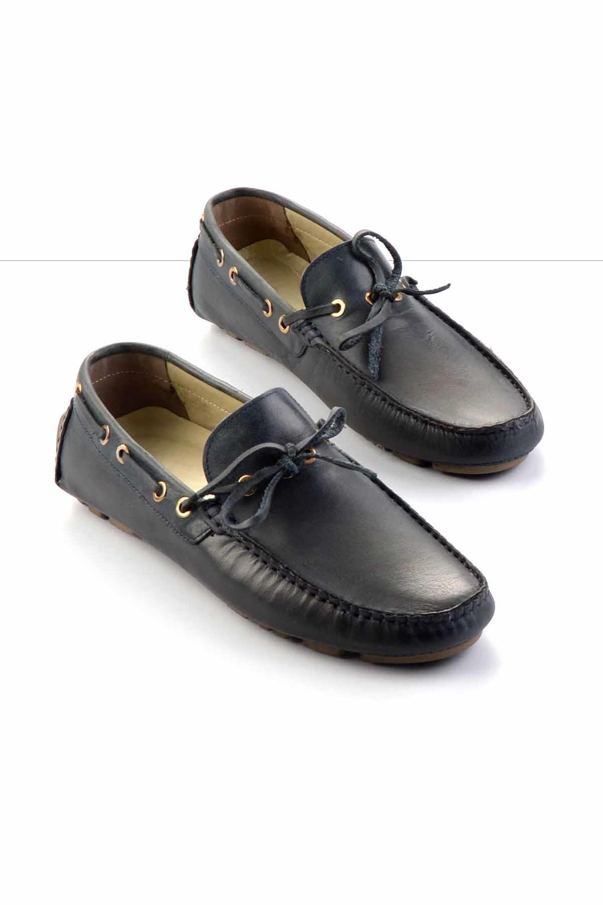Lacivert Floter Hakiki Deri Erkek Loafer Ayakkabı E01395332140