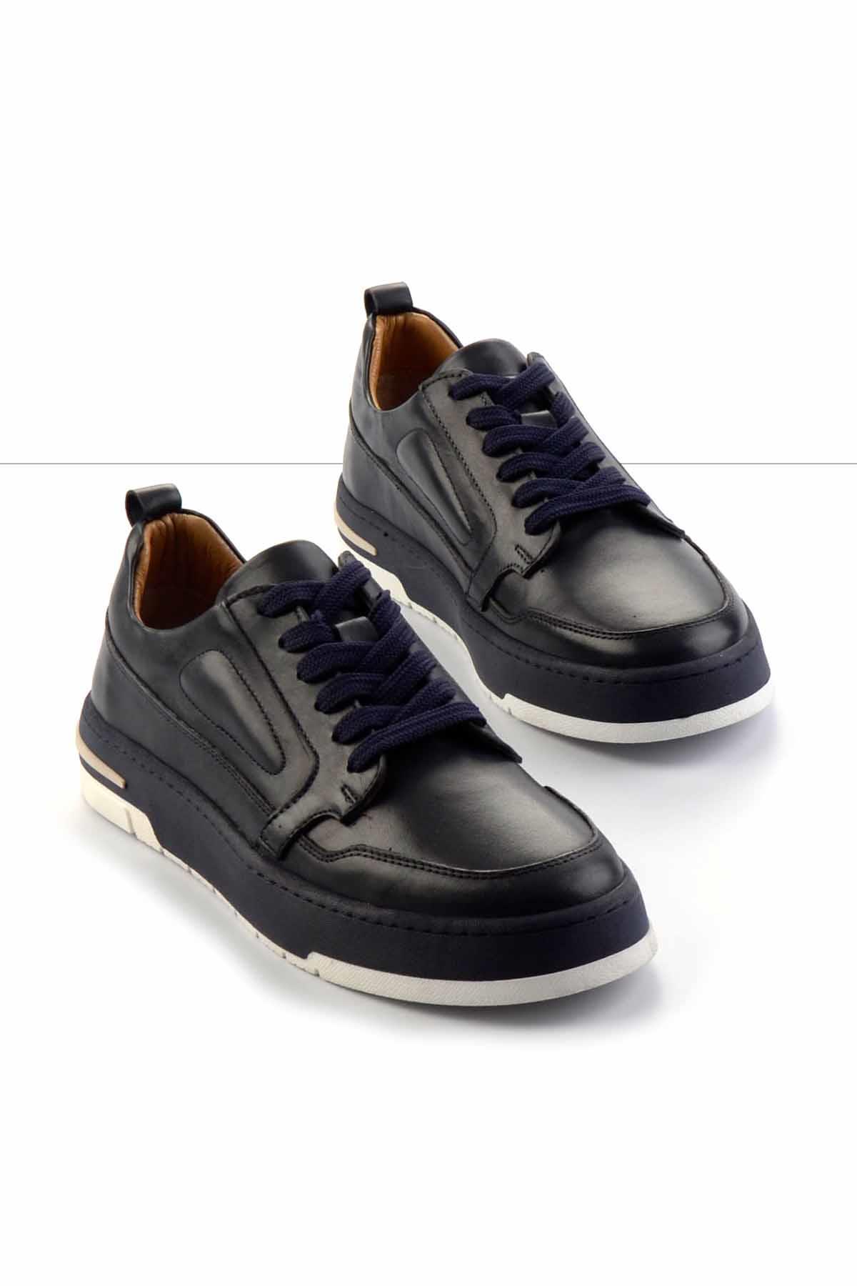 Lacivert Hakiki Deri Erkek Sneaker E01463410603