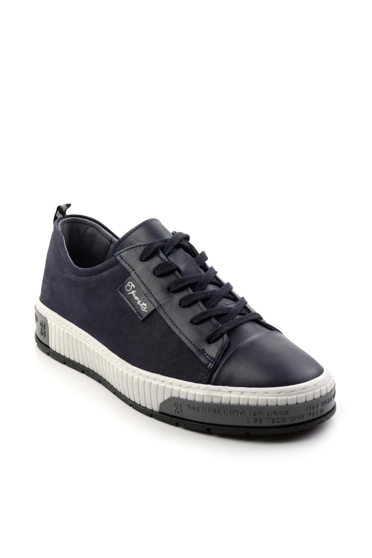 Lacivert Hakiki Deri Erkek Sneaker E01018033543