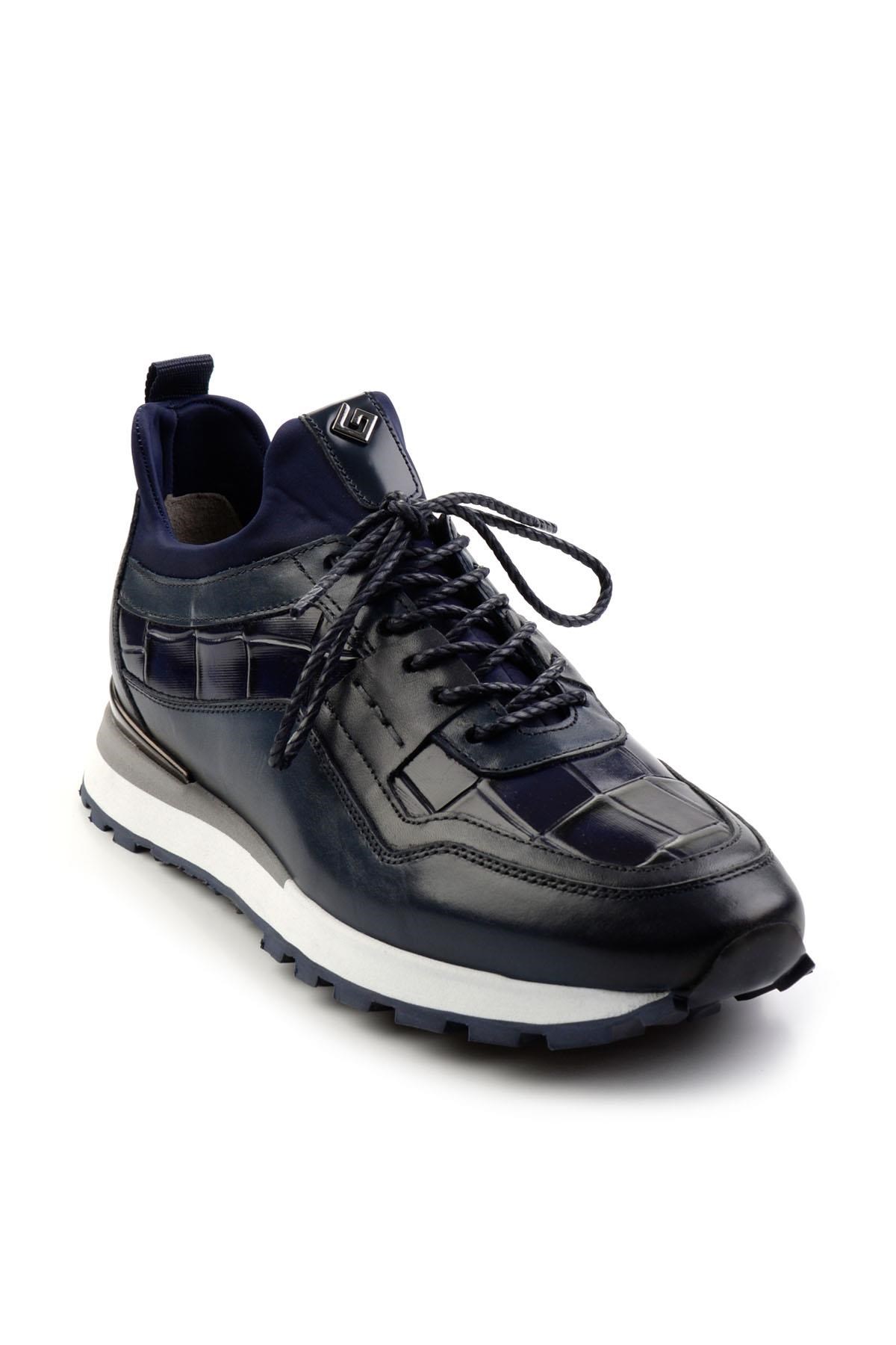Lacivert Hakiki Deri Erkek Sneaker E01075610603