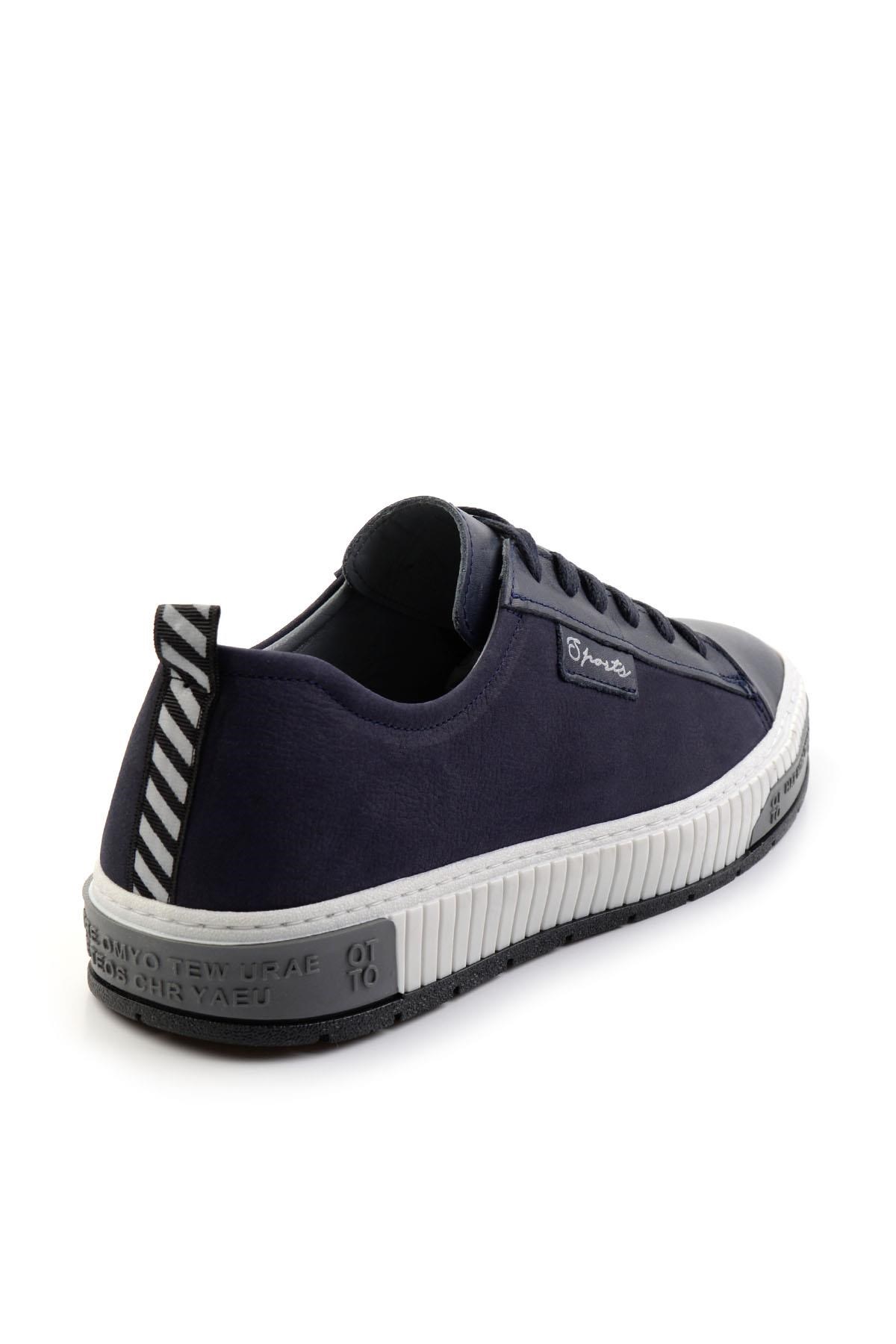 Lacivert Hakiki Deri Erkek Sneaker E01018033543
