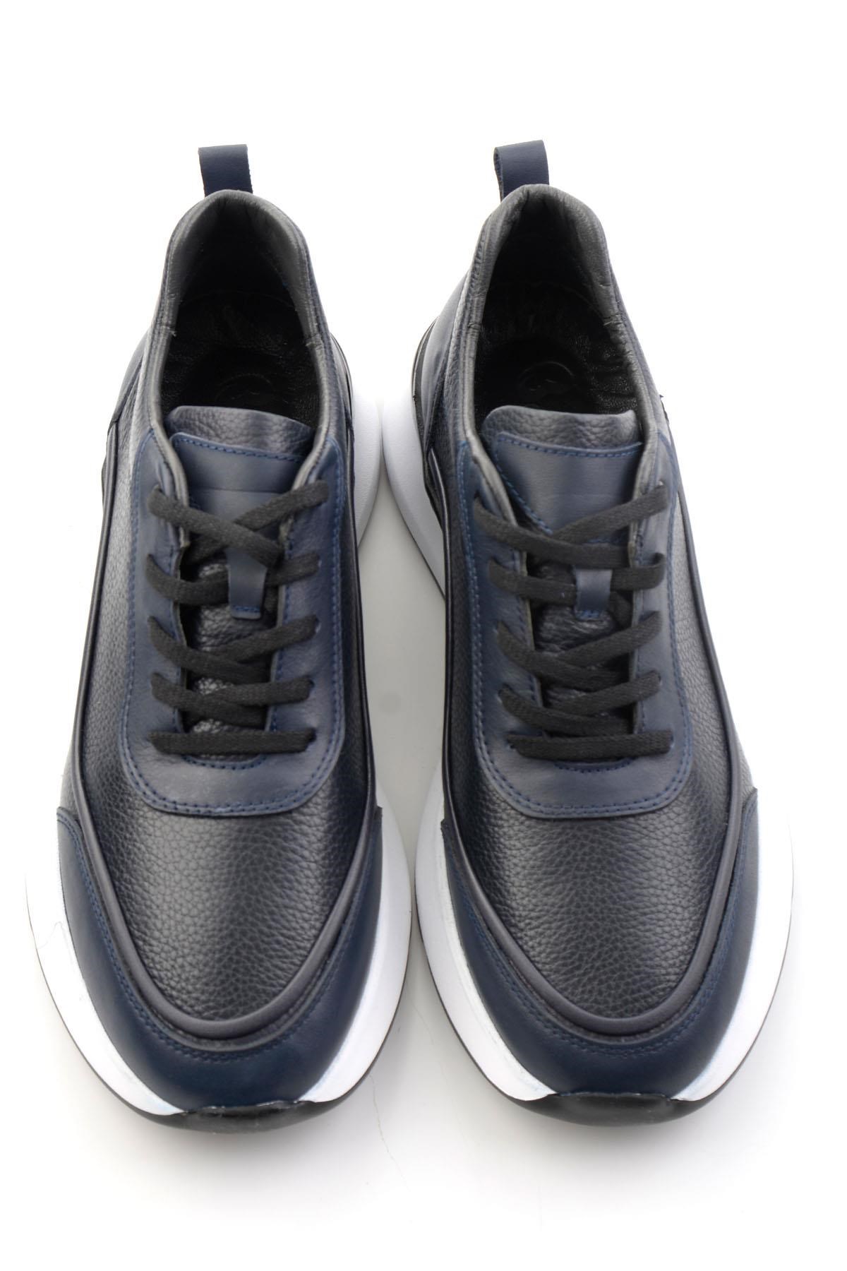 Lacivert Hakiki Deri Erkek Sneaker E01958176543
