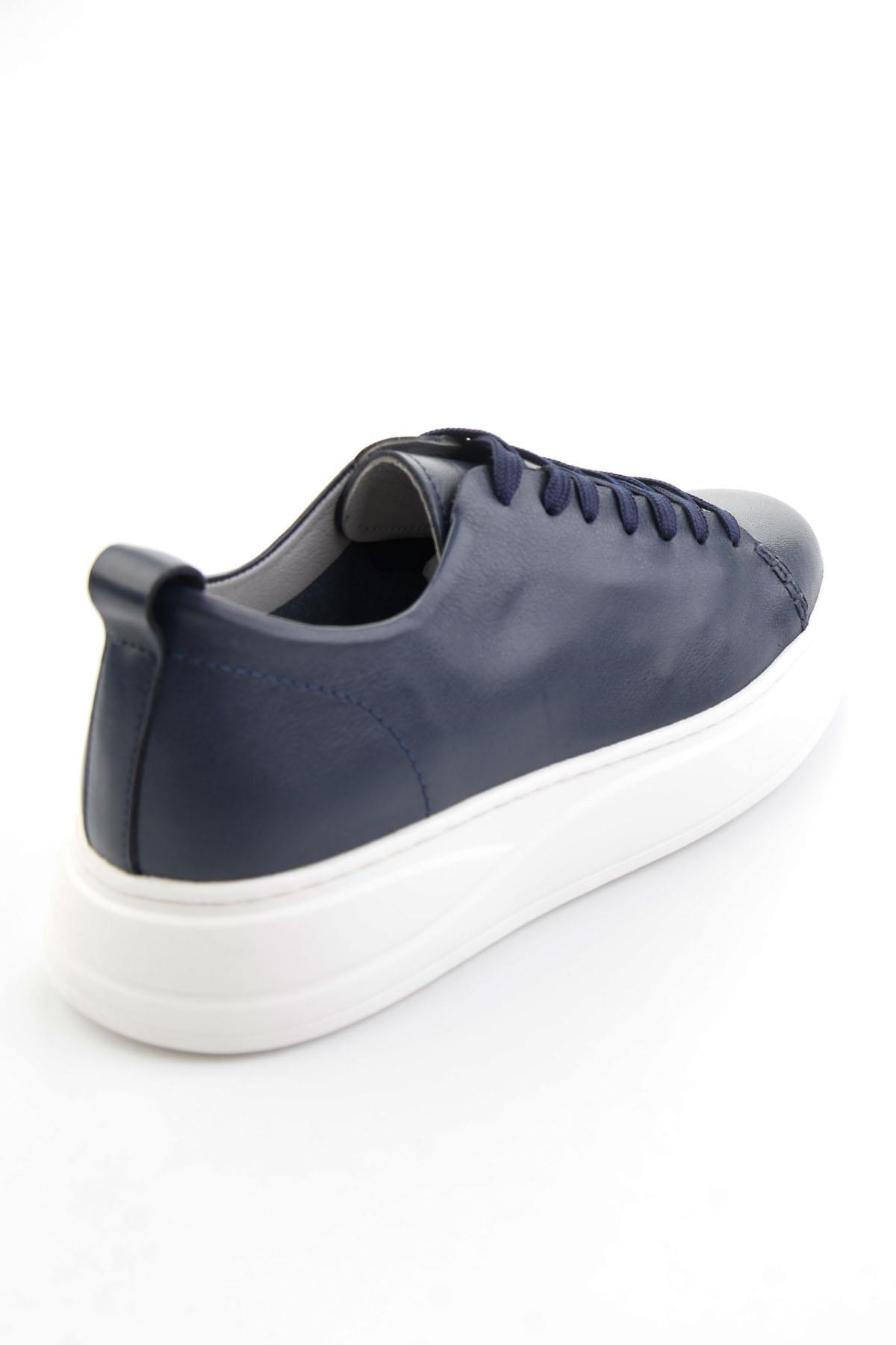 Lacivert Hakiki Deri Erkek Sneaker E01593202503
