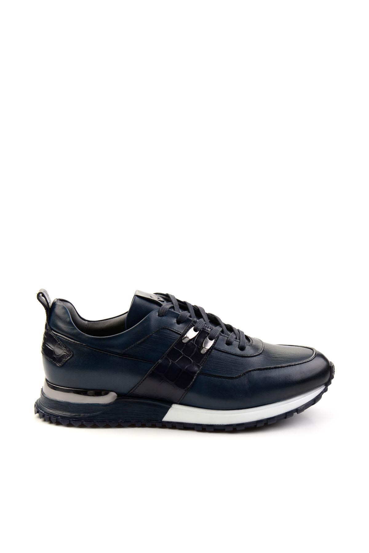 Lacivert Hakiki Deri Erkek Sneaker E01075616603