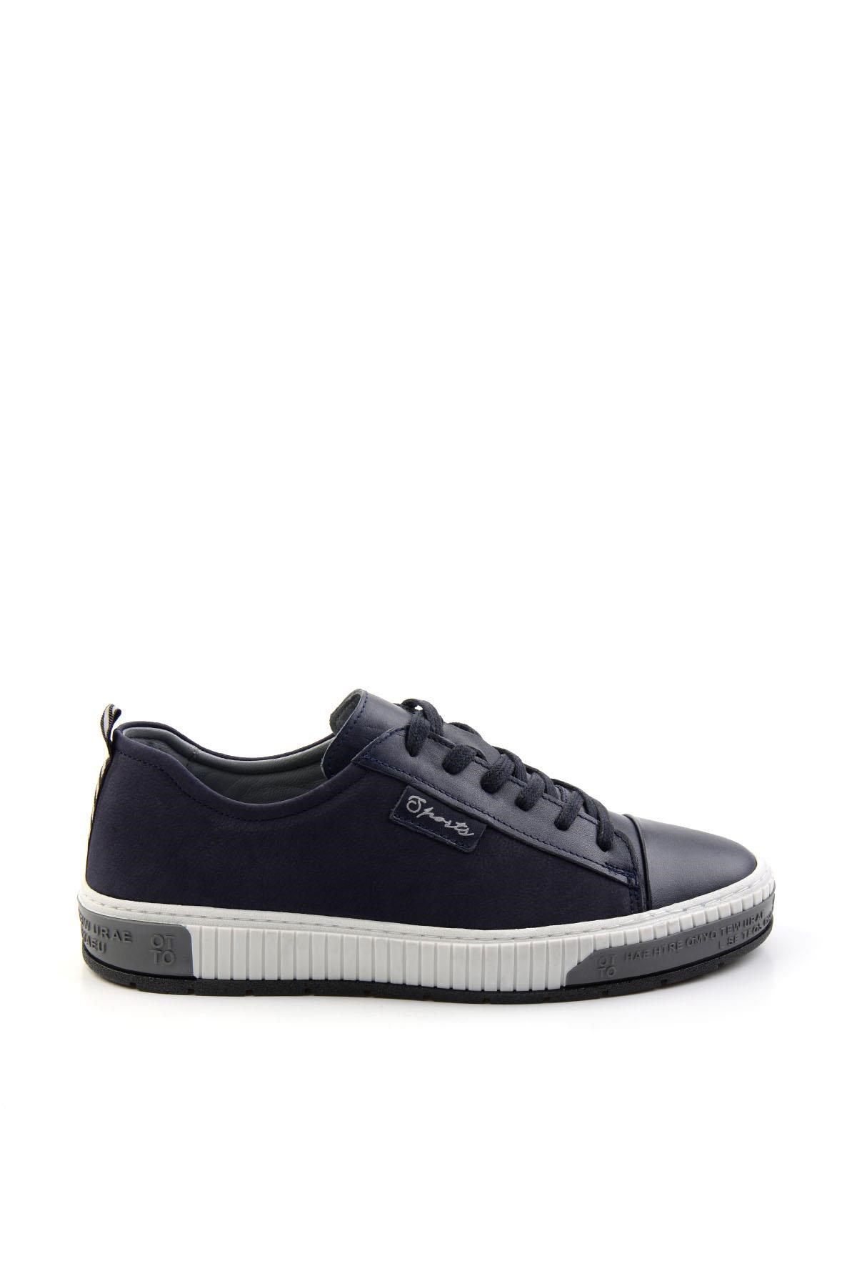 Lacivert Hakiki Deri Erkek Sneaker E01018033543