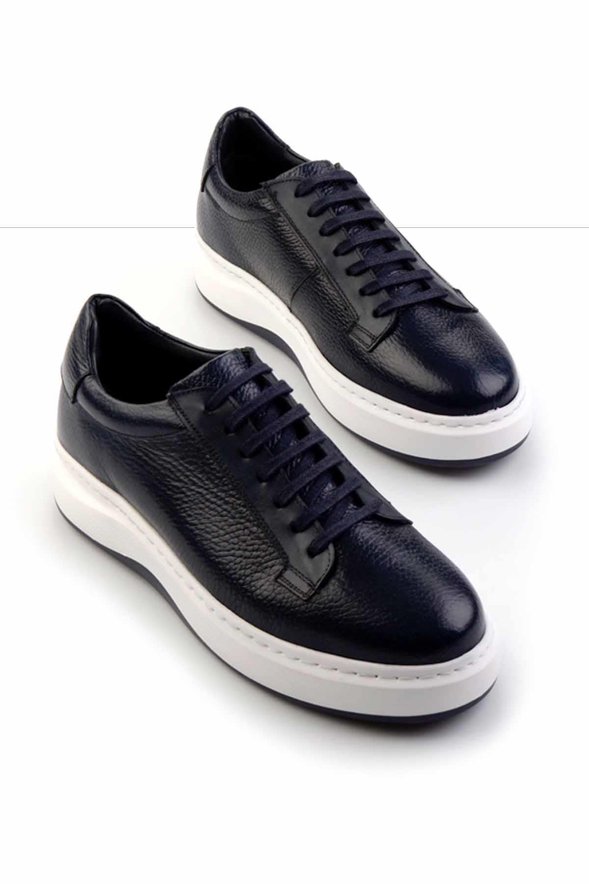 Lacivert Hakiki Deri Erkek Sneaker E01310117640