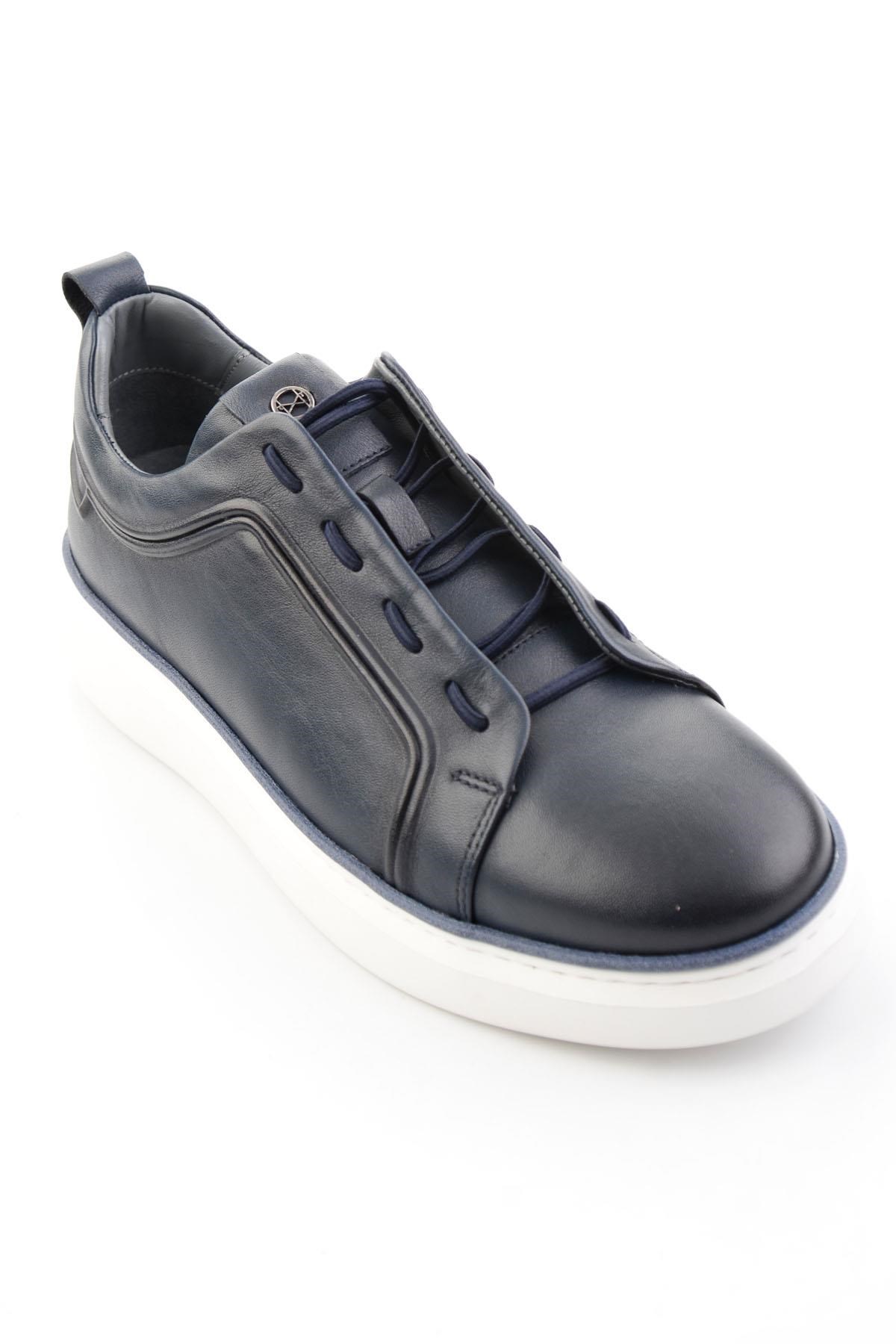Lacivert Hakiki Deri Erkek Sneaker E01398028043