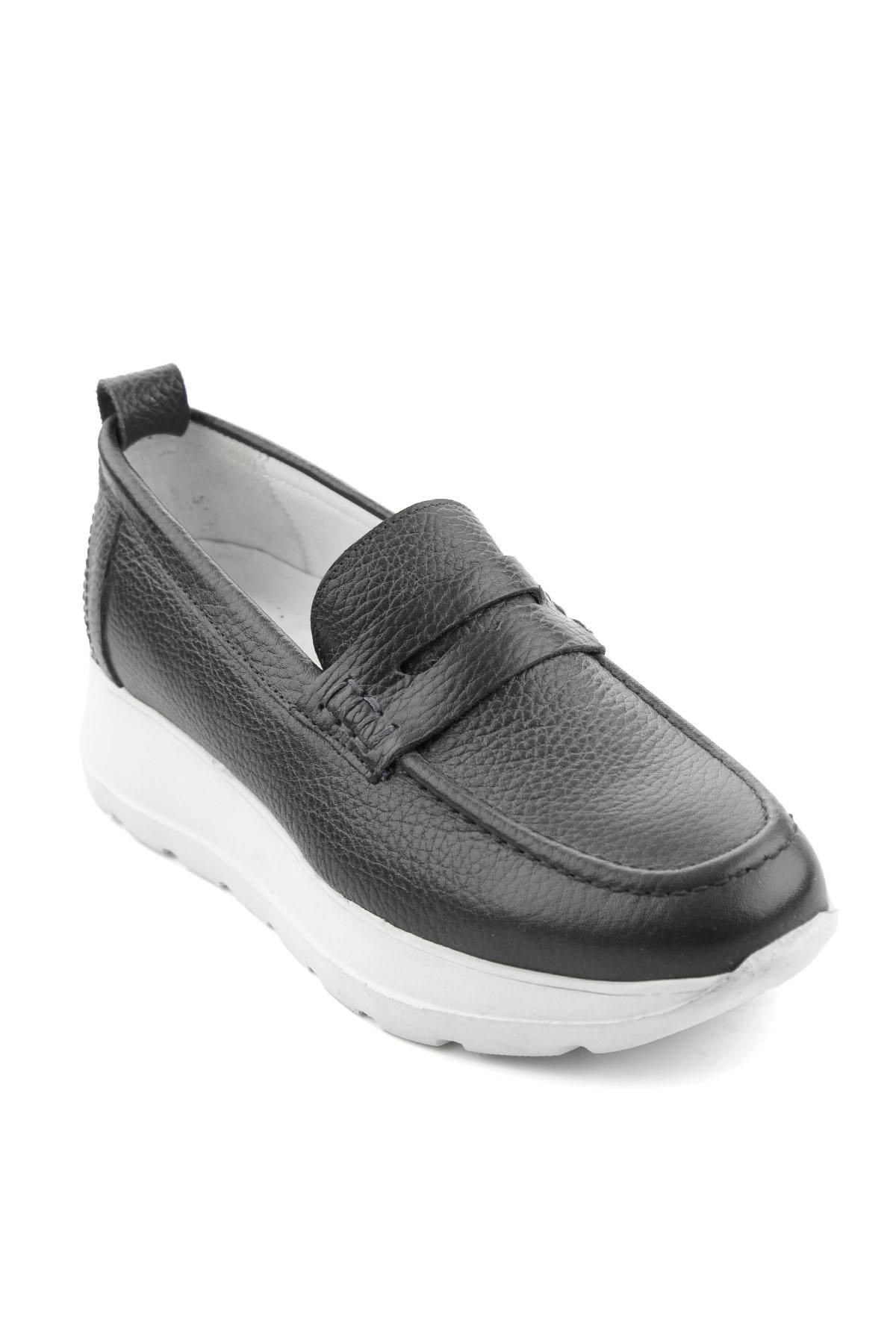 Lacivert Hakiki Deri Kadın Loafer Ayakkabı K01087246703