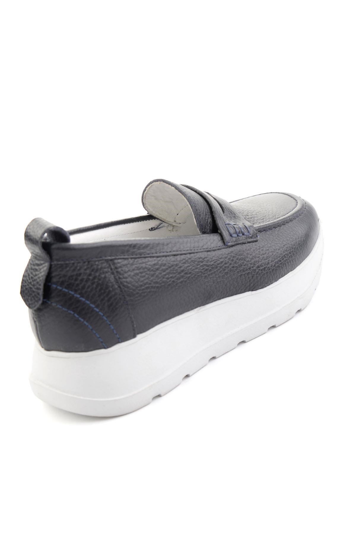 Lacivert Hakiki Deri Kadın Loafer Ayakkabı K01087246703