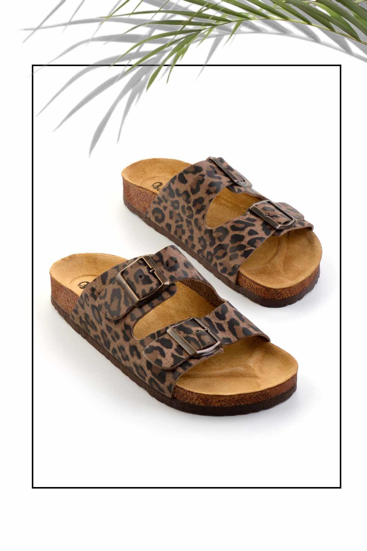 Leopar Hakiki Deri Kadın Terlik K04819182203
