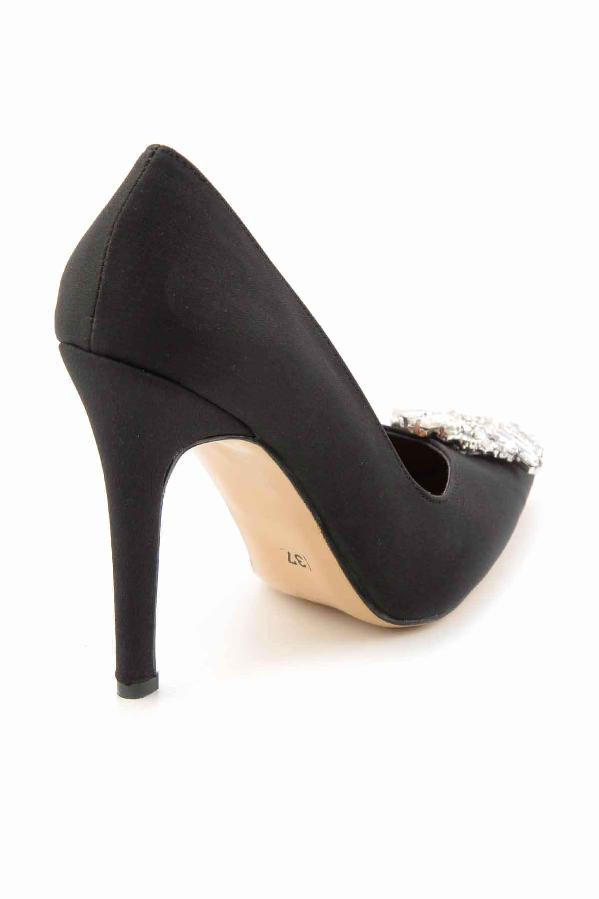 Mat Siyah Saten  Kadın Klasik Topuklu Ayakkabı K01189125538