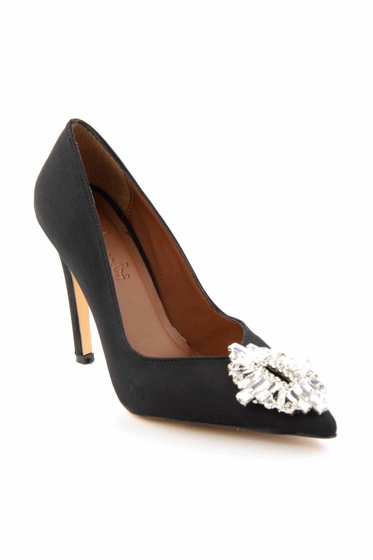 Mat Siyah Saten  Kadın Klasik Topuklu Ayakkabı K01189125538