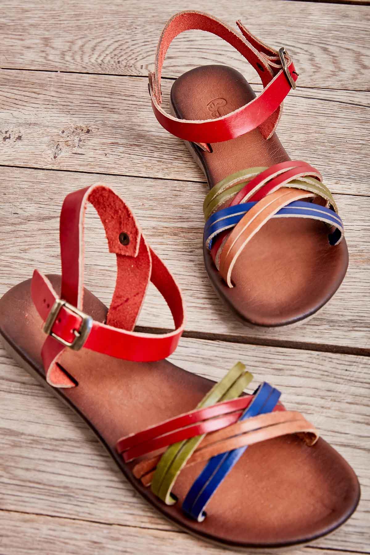 Mavi Yeşil Hakiki Deri Kadın Sandalet K05685161903