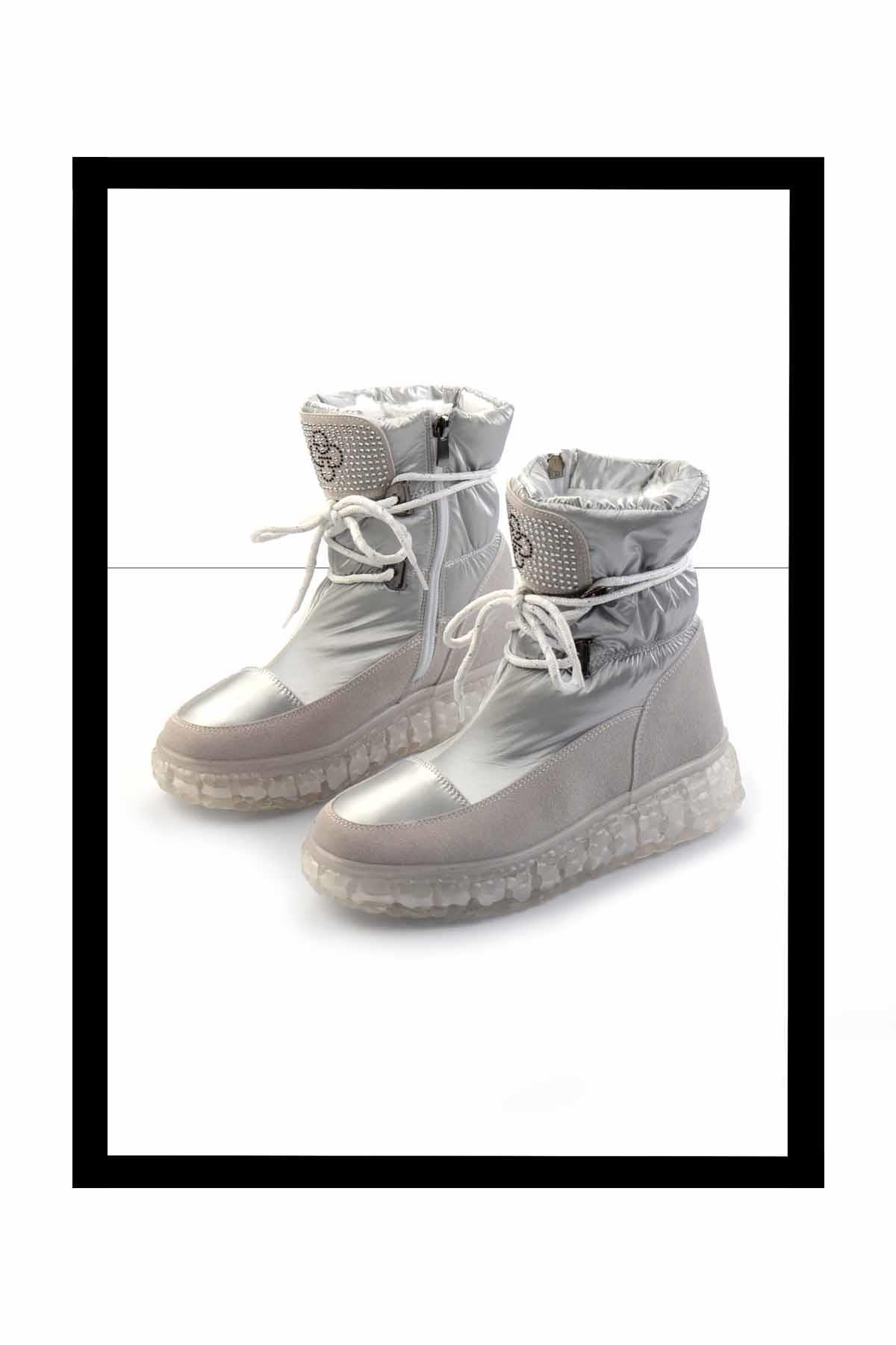 Parlak Gümüş Paraşüt  Kadın Bot & Bootie K02102031467