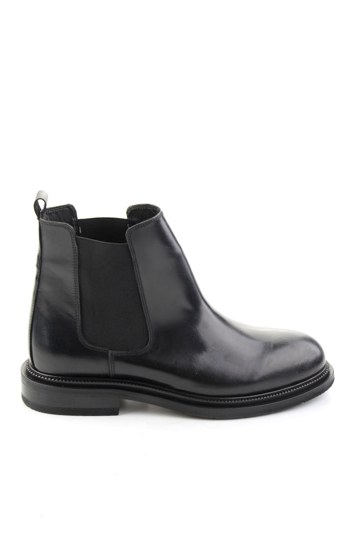 Siyah Antik Hakiki Deri Erkek Bot & Bootie E02600004641