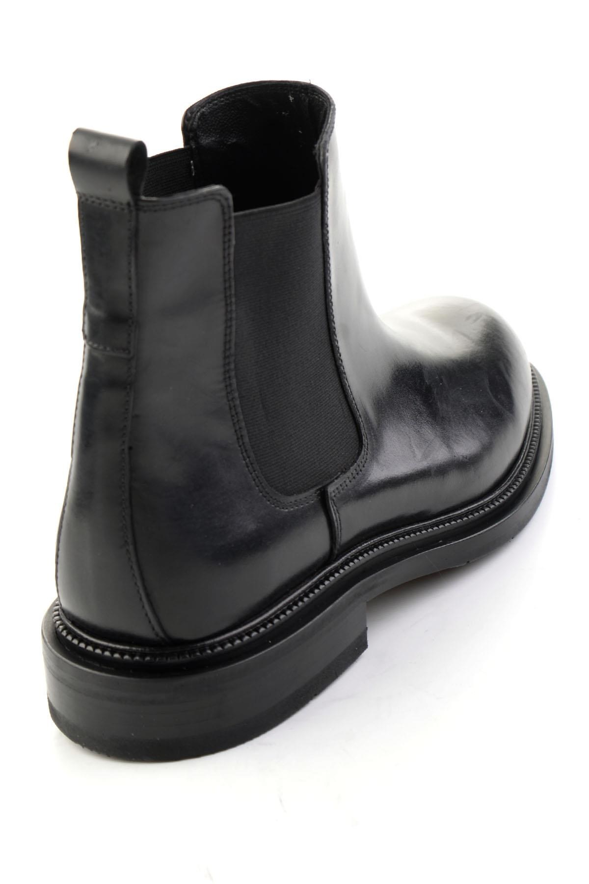 Siyah Antik Hakiki Deri Erkek Bot & Bootie E02600004641