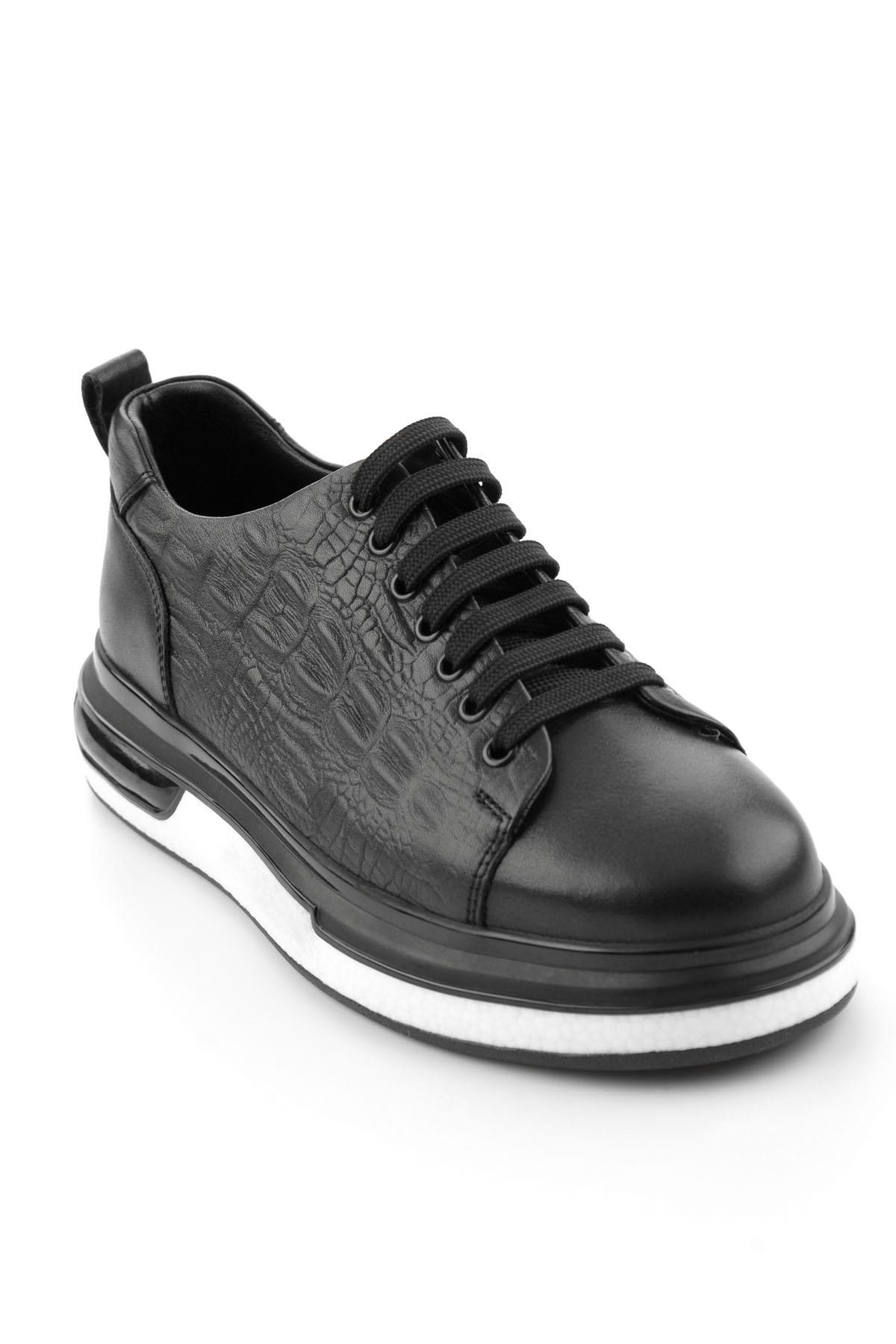 Siyah Baskılı Hakiki Deri Erkek Sneaker E01811038003