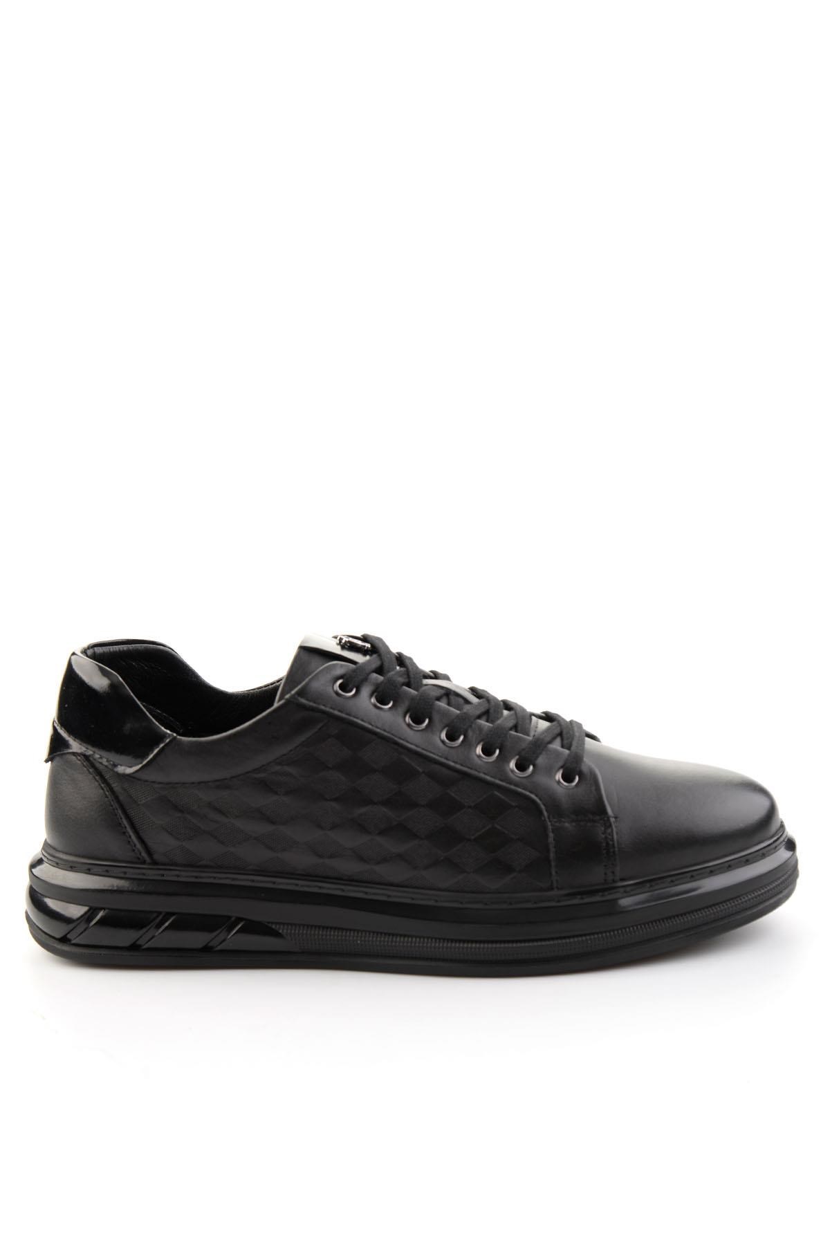 Siyah Baskılı Hakiki Deri Erkek Sneaker E01080221143