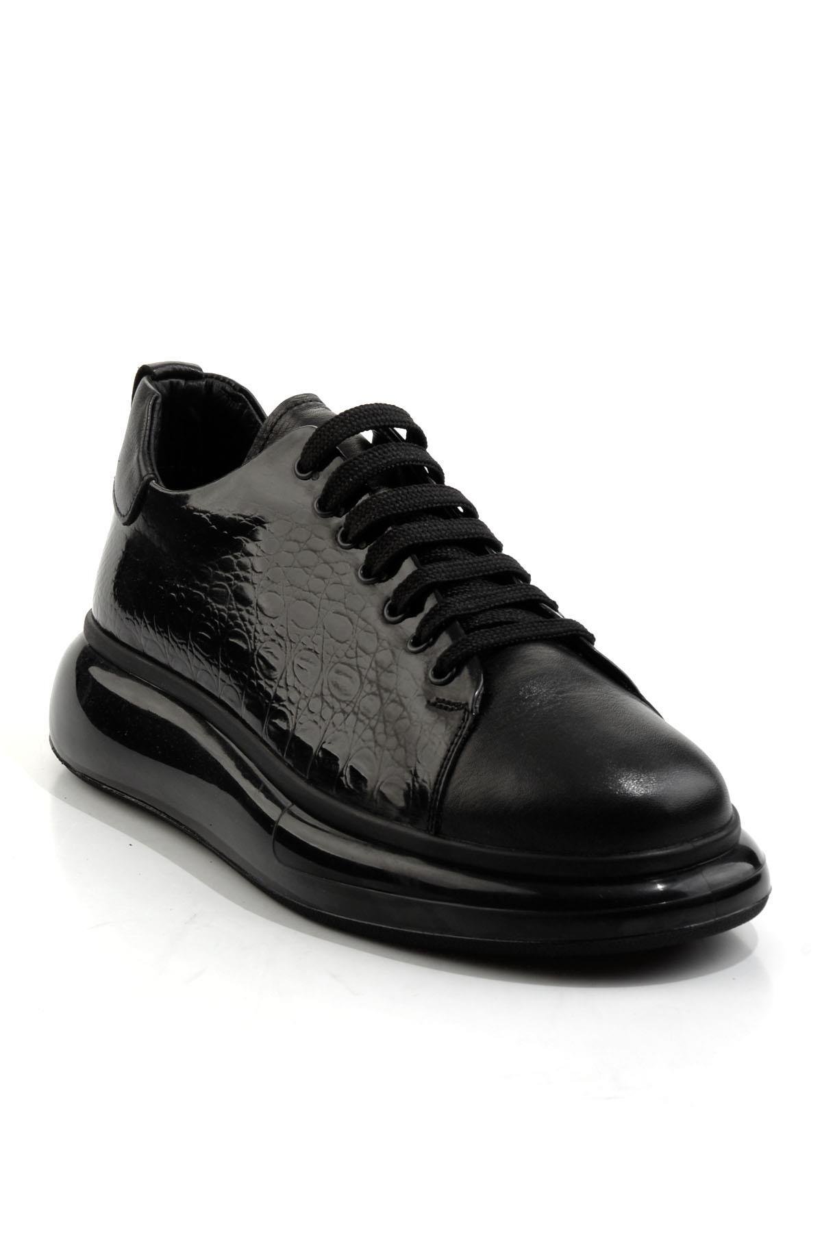 Siyah Baskılı Hakiki Deri Erkek Sneaker E01396100743