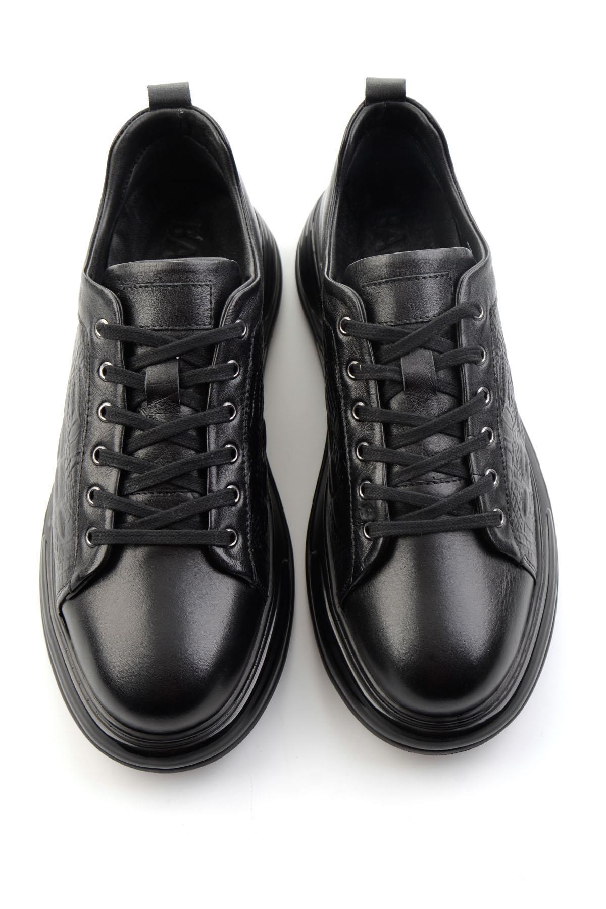 Siyah Baskılı Hakiki Deri Erkek Sneaker E01080216843