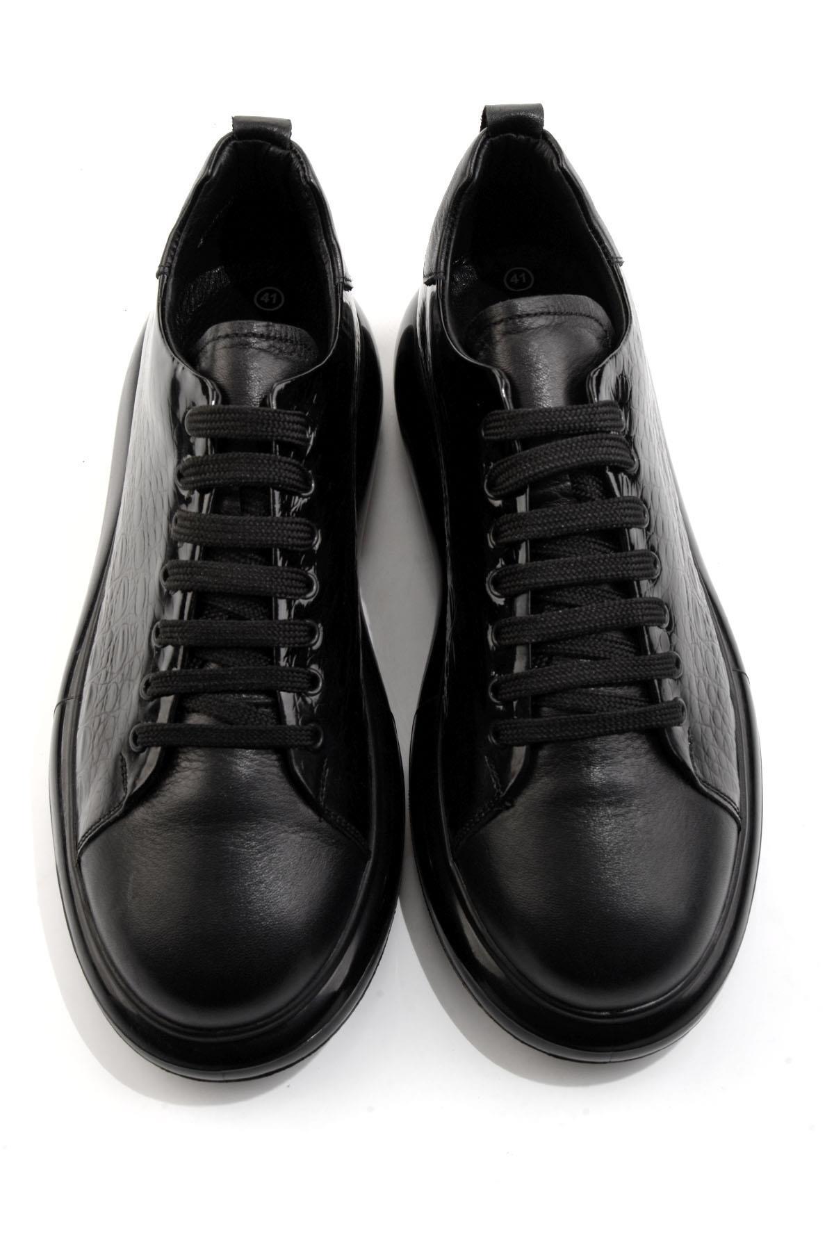 Siyah Baskılı Hakiki Deri Erkek Sneaker E01396100743