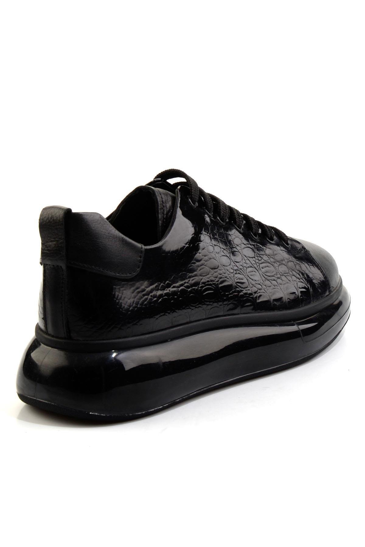Siyah Baskılı Hakiki Deri Erkek Sneaker E01396100743