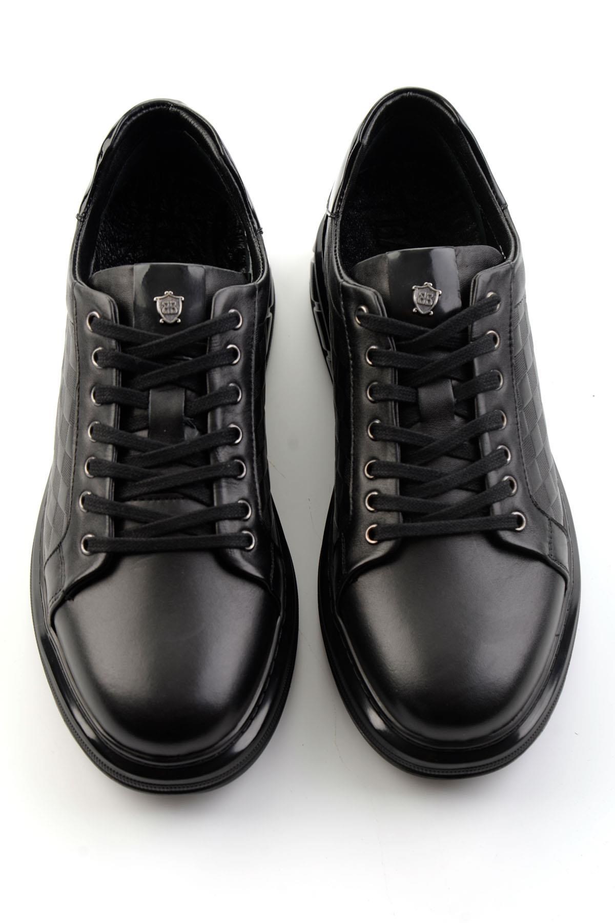 Siyah Baskılı Hakiki Deri Erkek Sneaker E01080221143