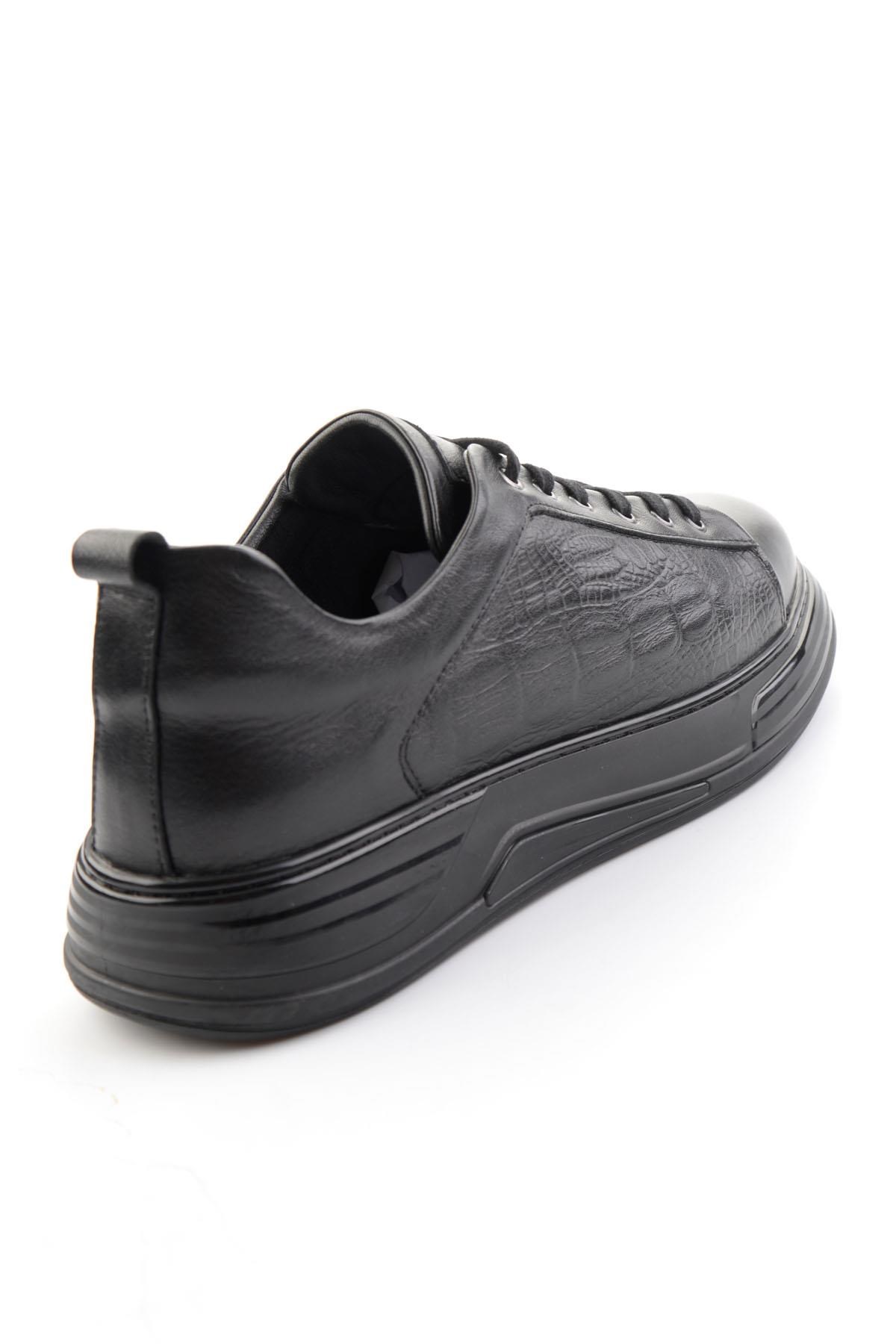 Siyah Baskılı Hakiki Deri Erkek Sneaker E01080216843