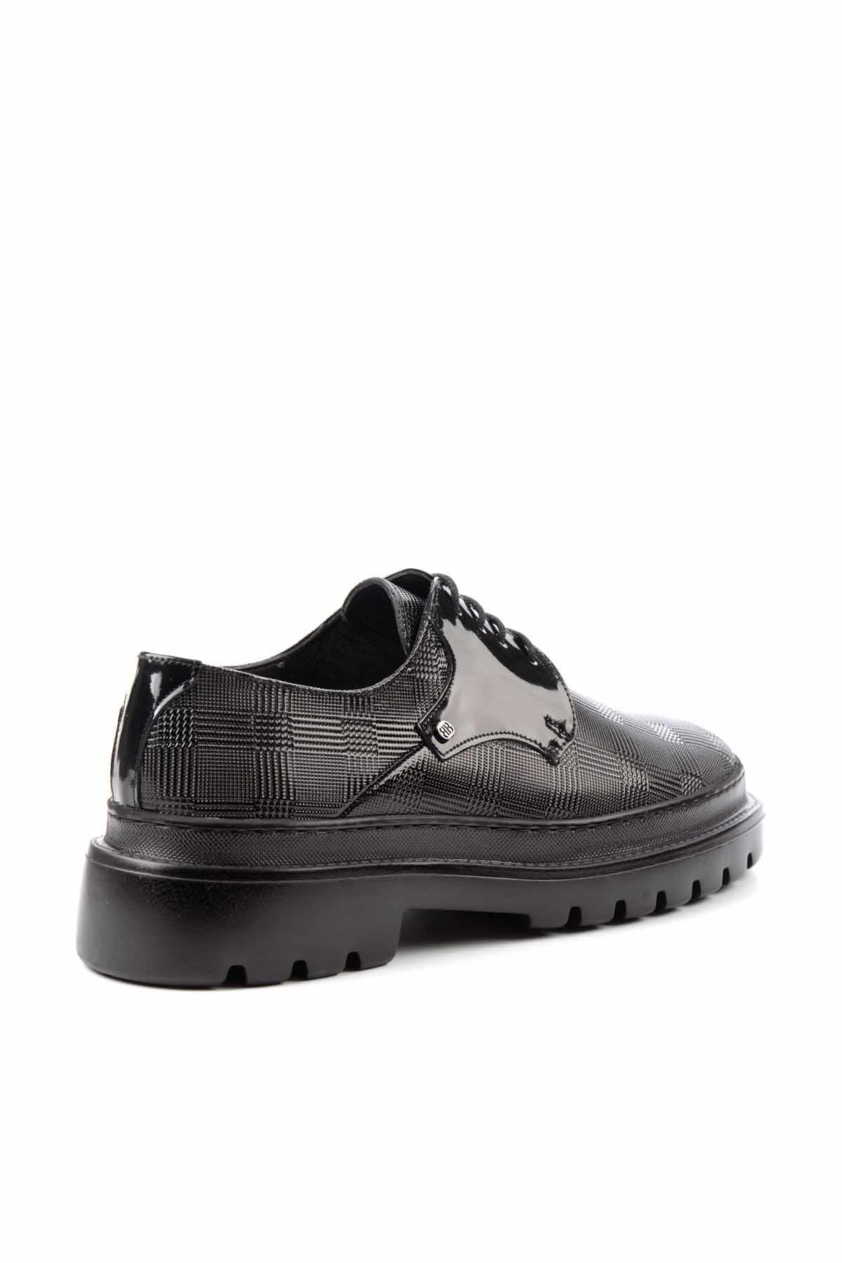 Siyah Baskılı Rugan Hakiki Deri Erkek Oxford Ayakkabı E01798041341