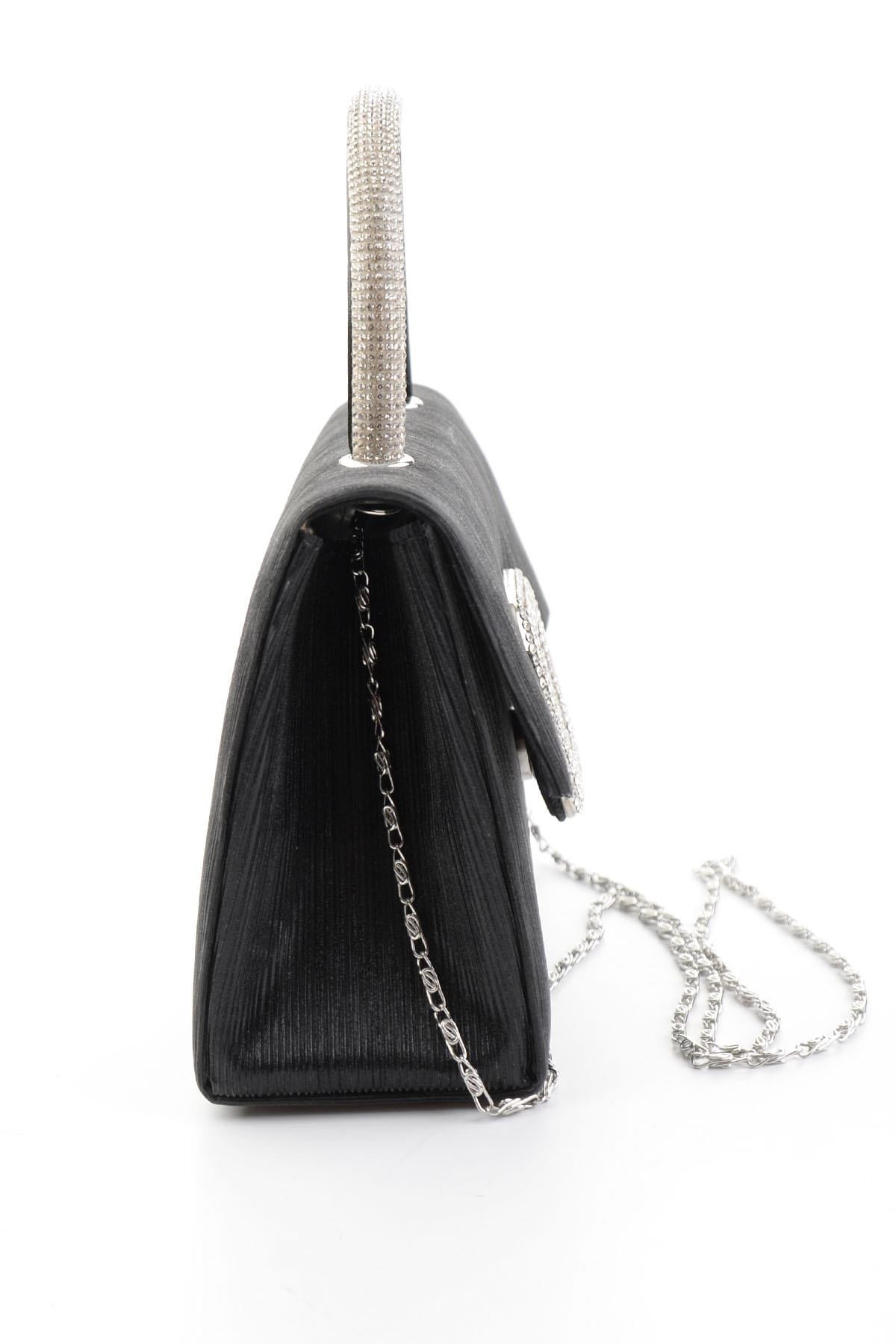 Siyah Çizgili  Kadın Abiye Çanta C06650267810