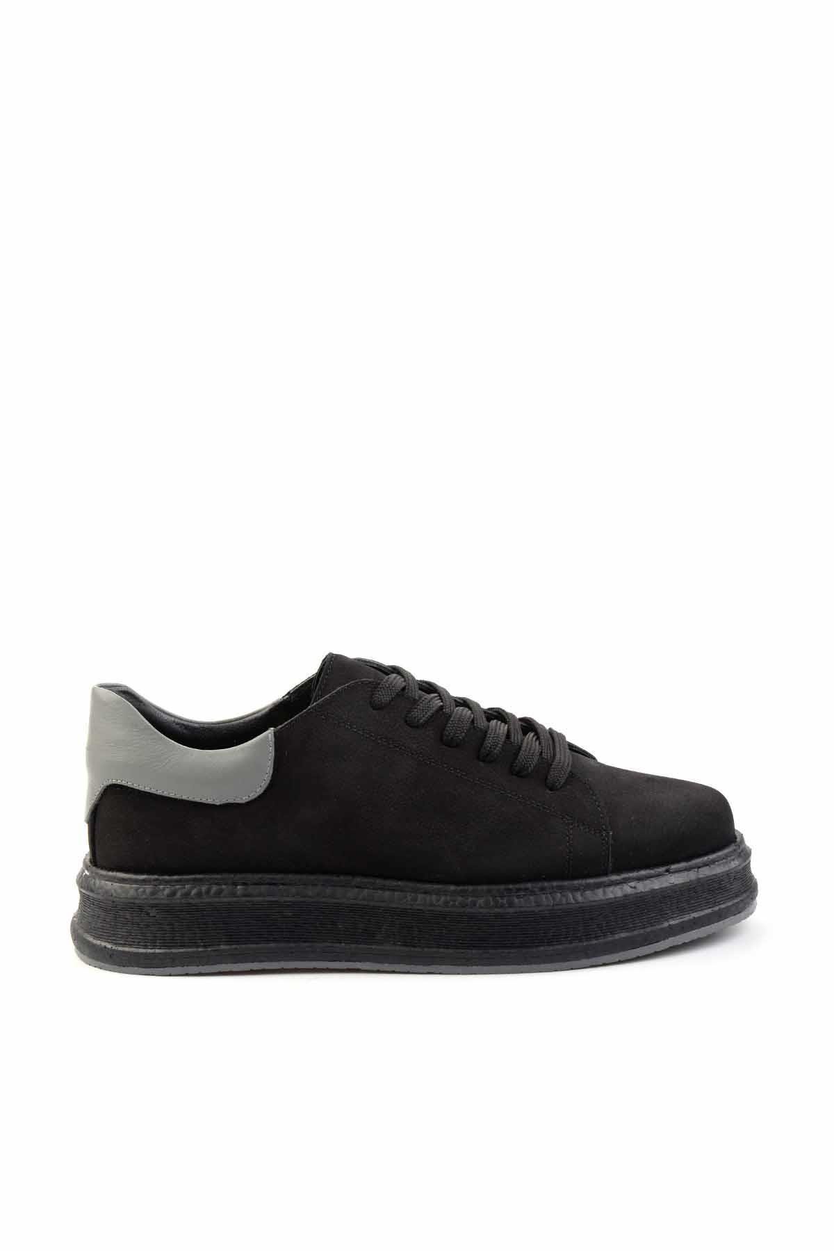 Siyah Gri Leather Erkek Casual Ayakkabı E01011021001