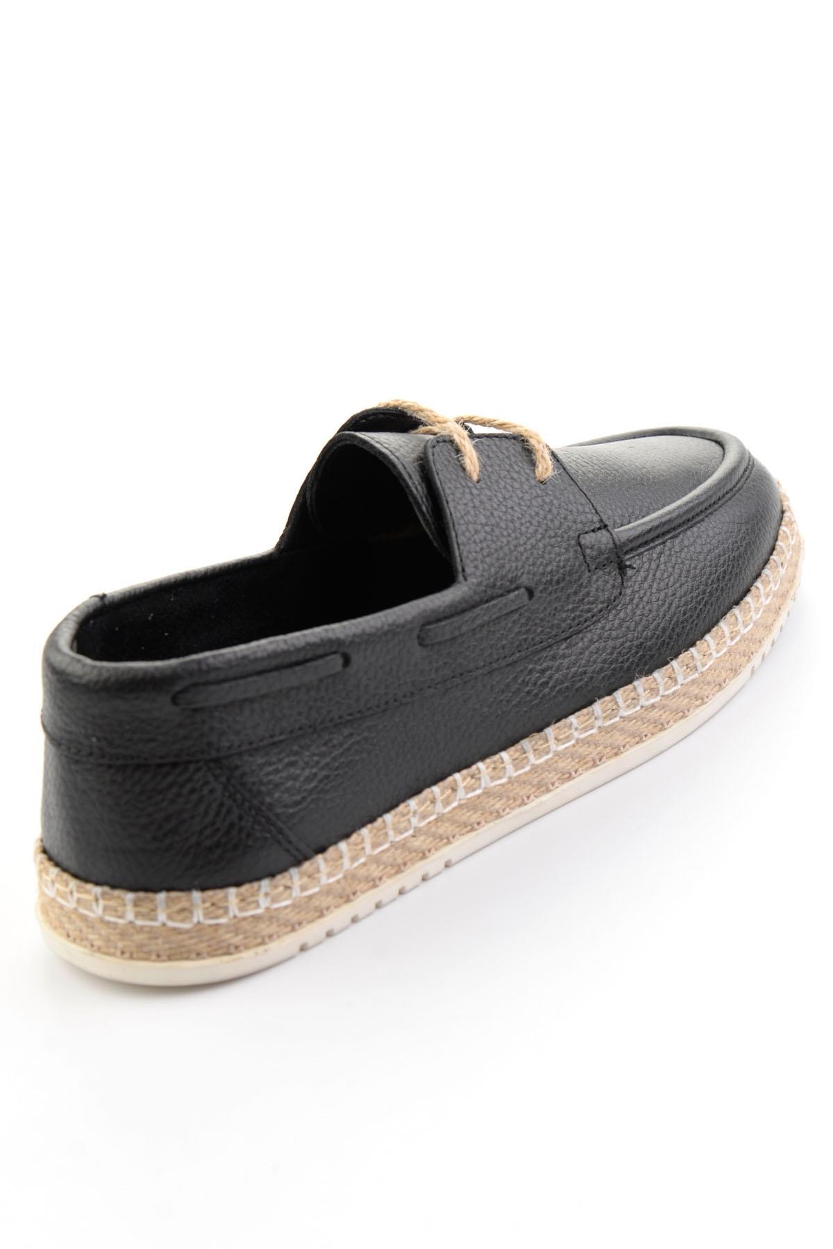 Siyah Hakiki Deri Erkek Espadril E01698689140