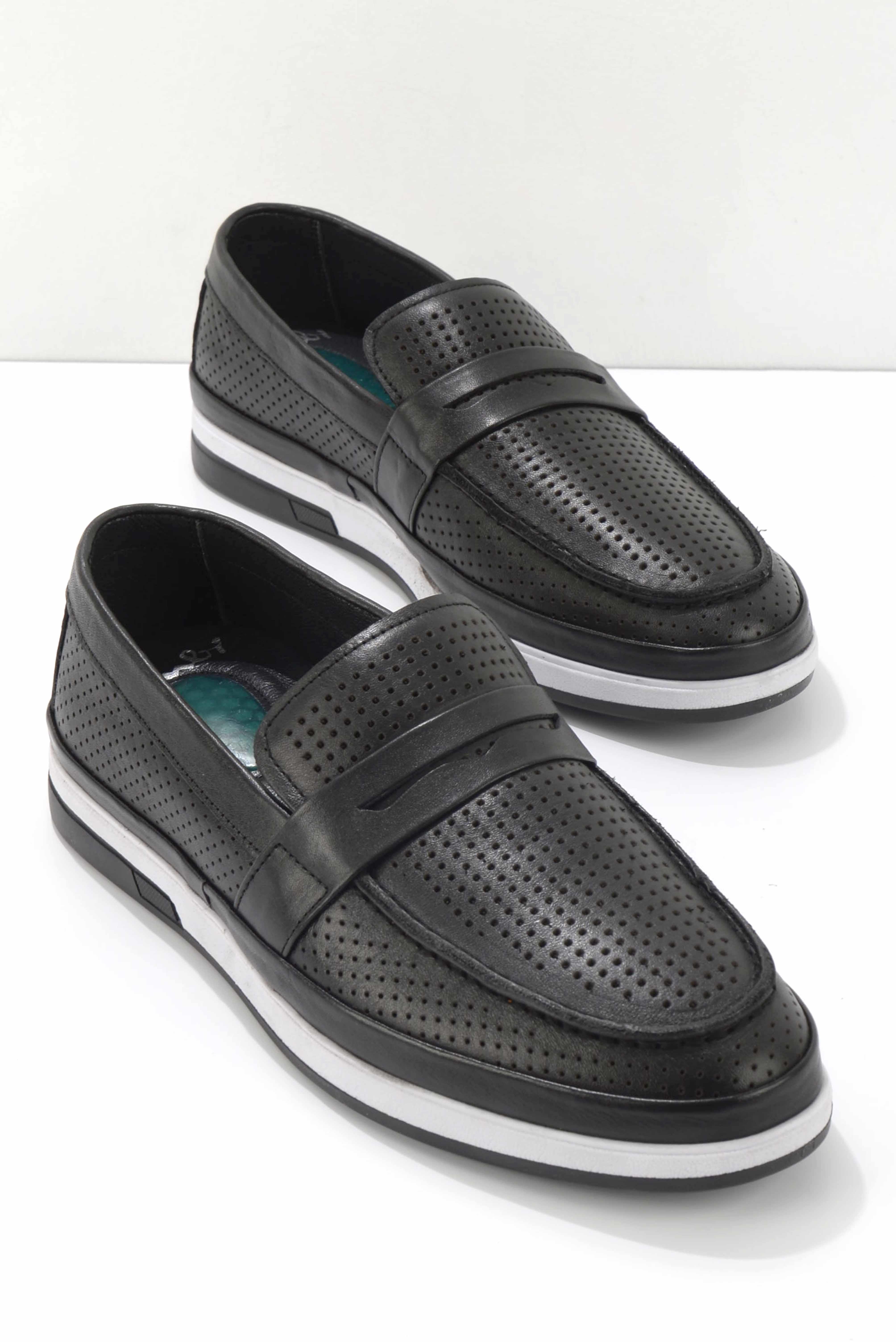 Siyah Hakiki Deri Erkek Loafer Ayakkabı E01811029903