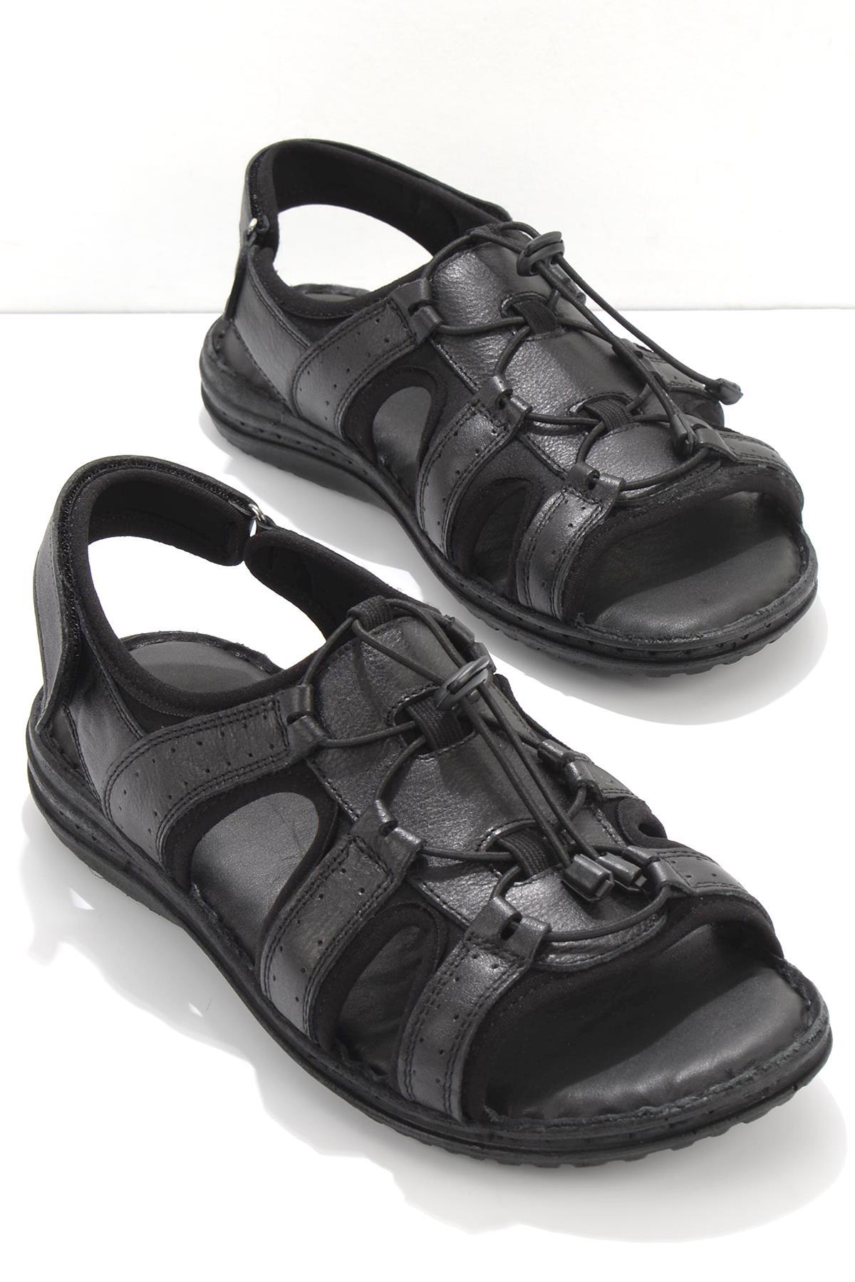 Siyah Hakiki Deri Erkek Sandalet E05272000203