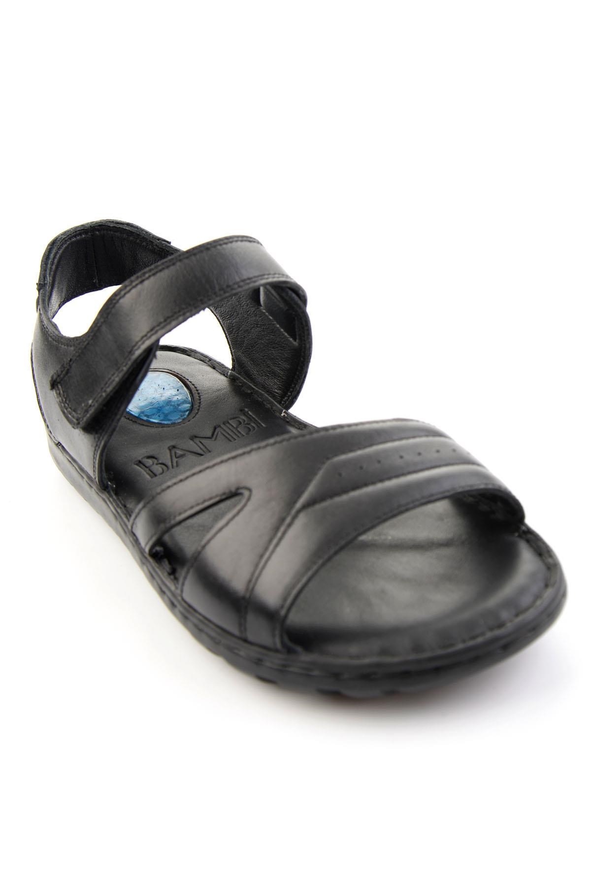 Siyah Hakiki Deri Erkek Sandalet E05437184903