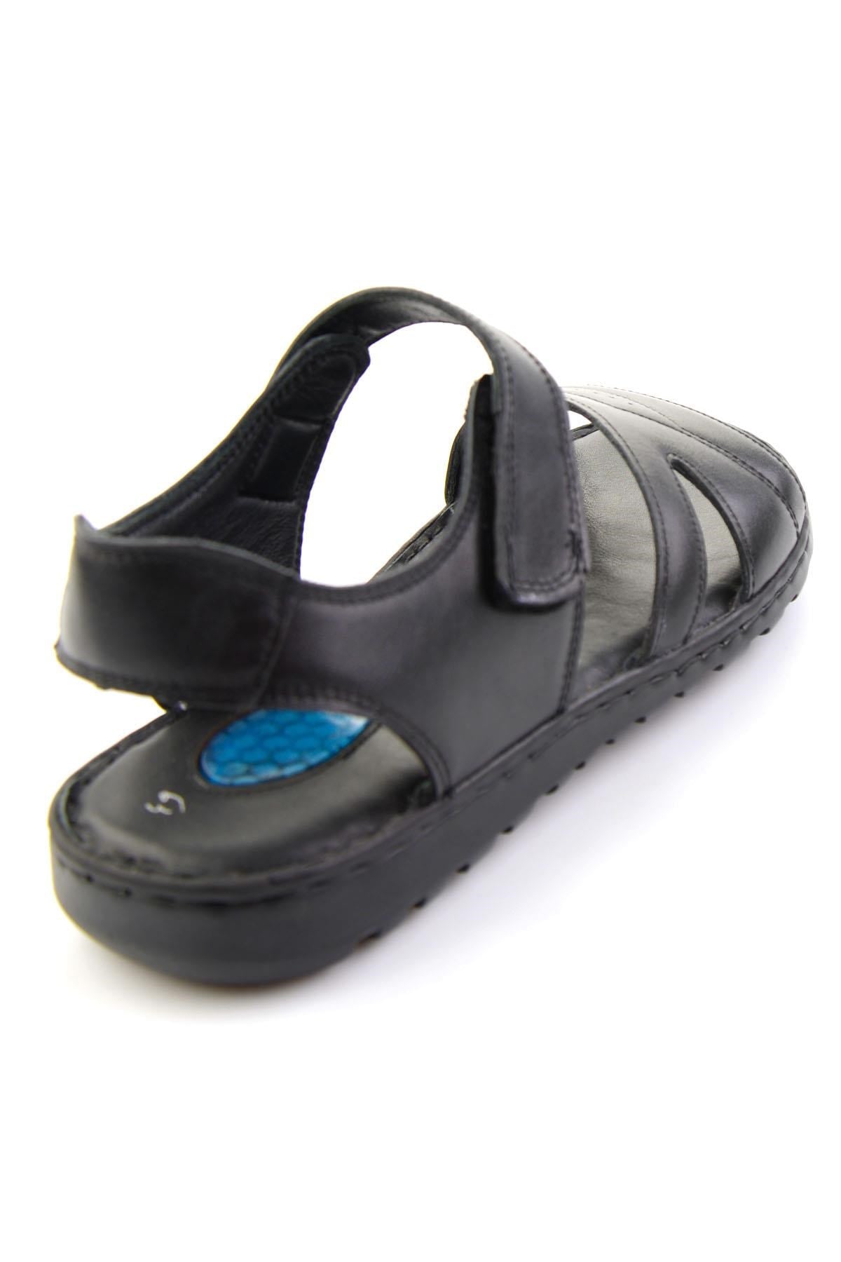 Siyah Hakiki Deri Erkek Sandalet E05437184903